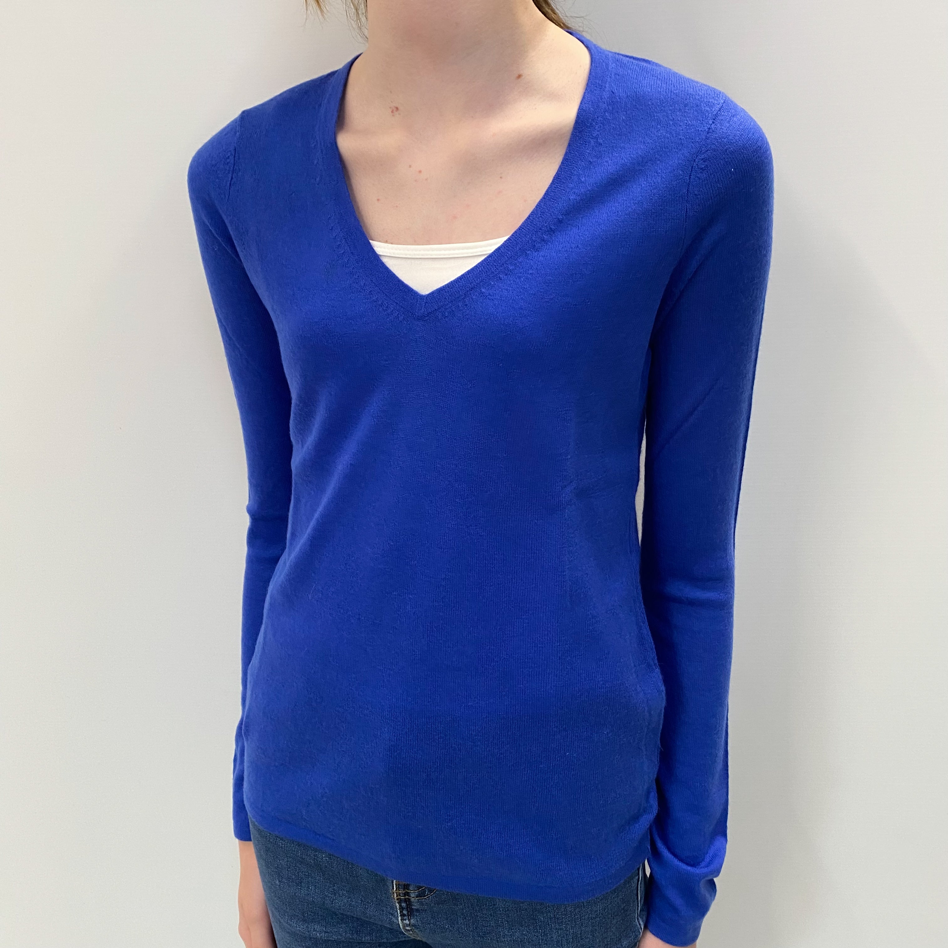 Cobalt Blue Cashmere V Neck Jumper Extra Small