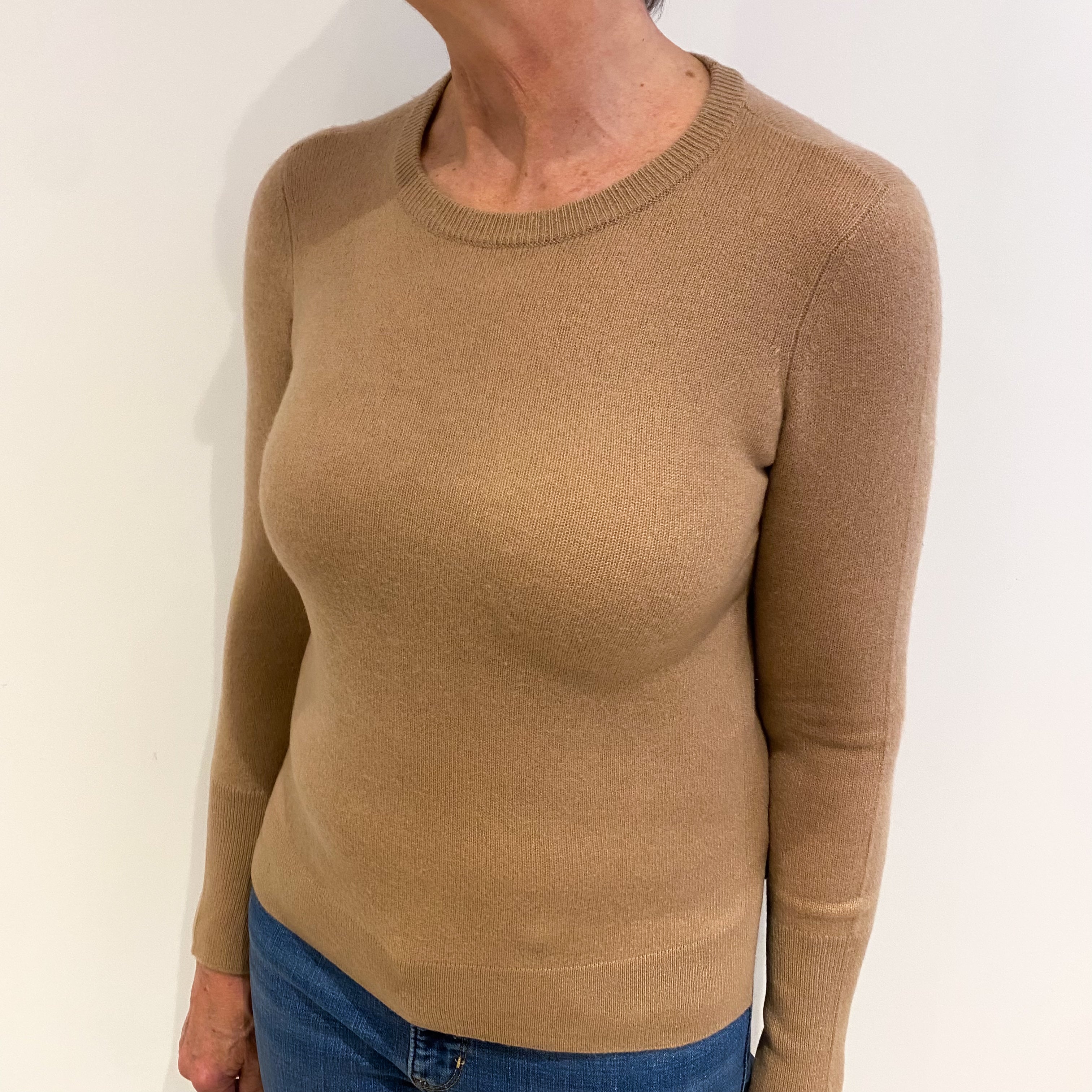 Fudge Brown Cashmere Crew Neck Jumper Medium