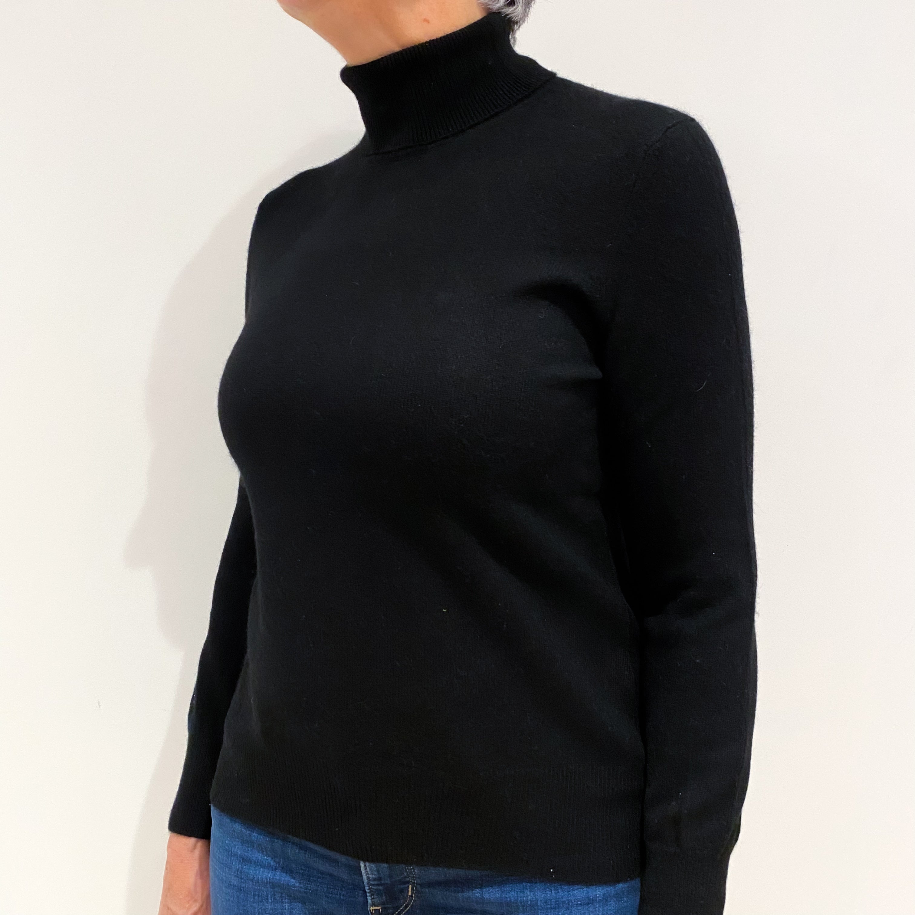Black Cashmere Polo Neck Jumper Medium