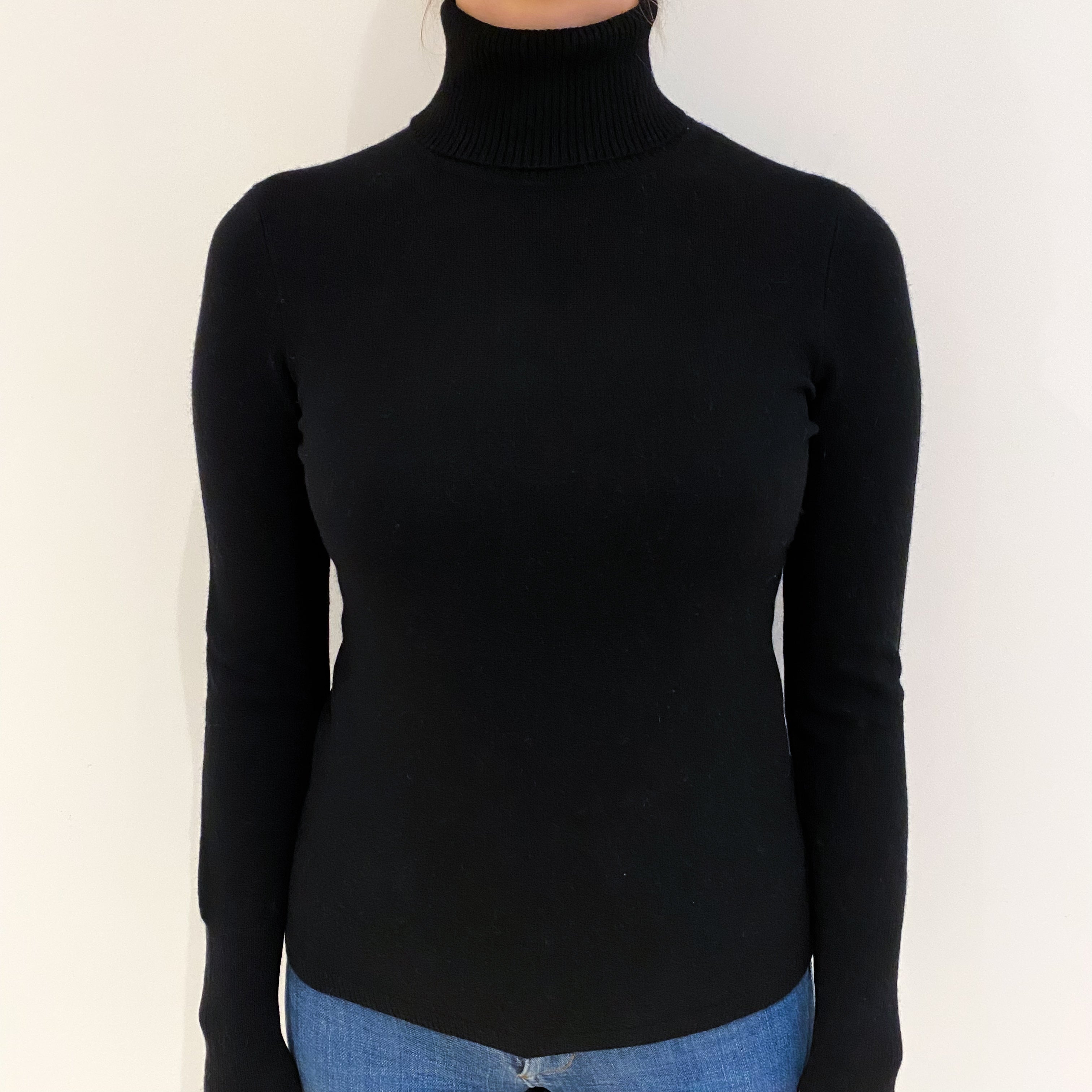Black Cashmere Polo Neck Jumper Small