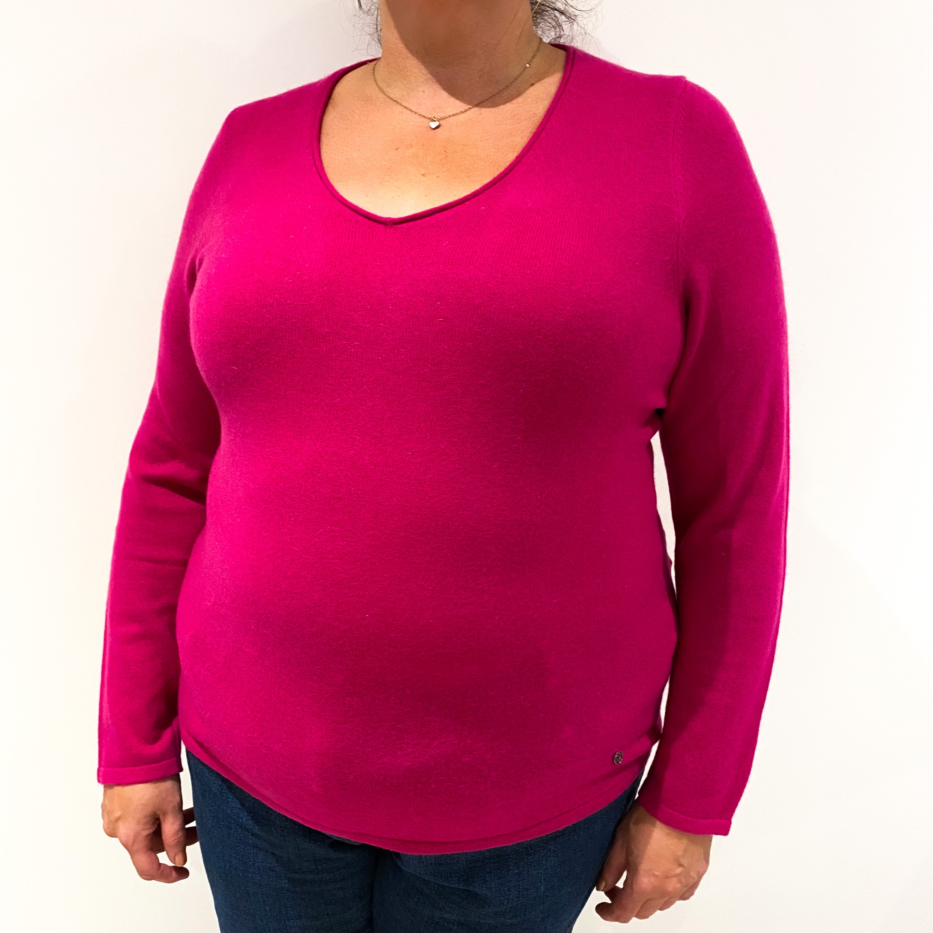 Magenta Pink Cashmere V-Neck Jumper Extra Large