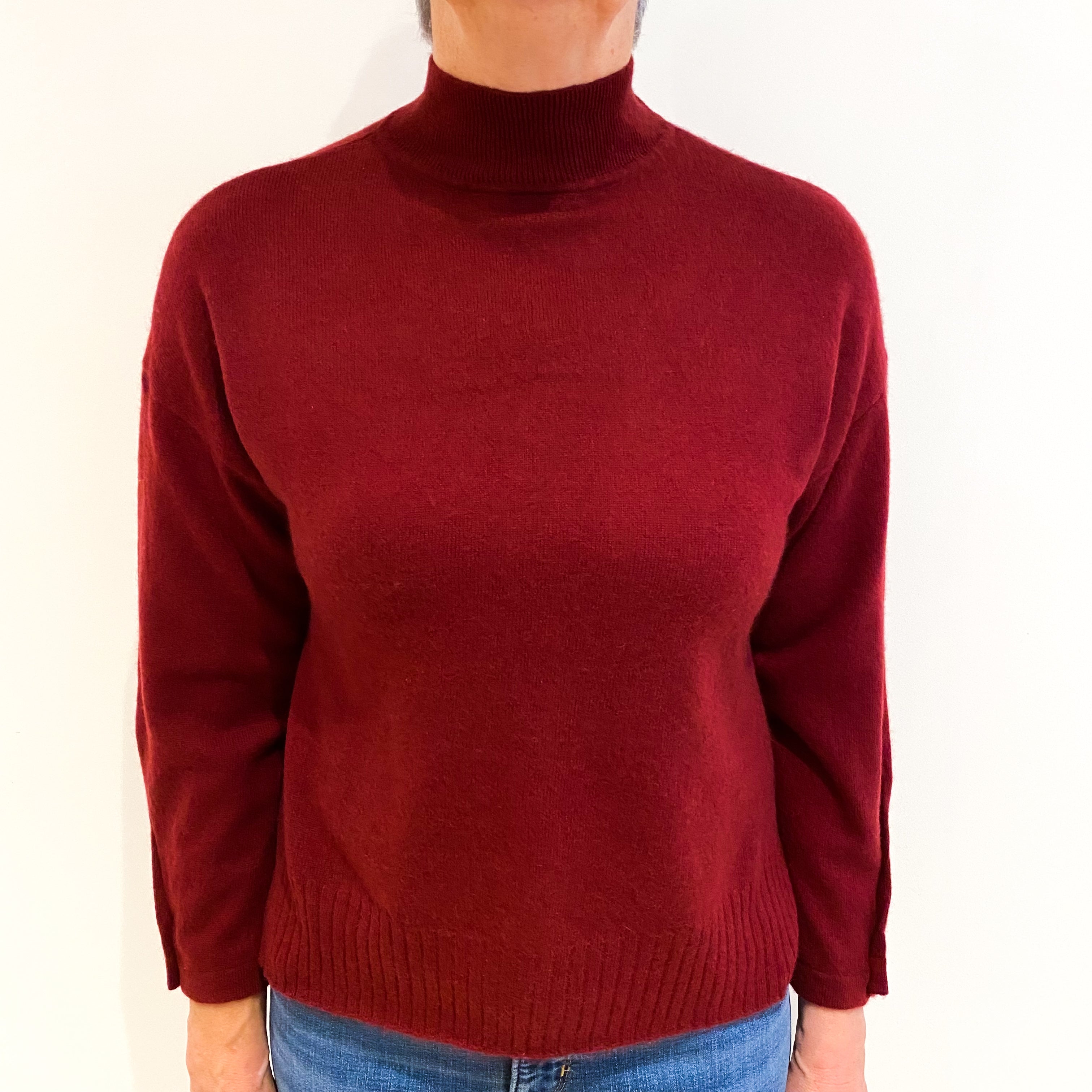 Burgundy Red Cashmere Turtle Neck Jumper Medium