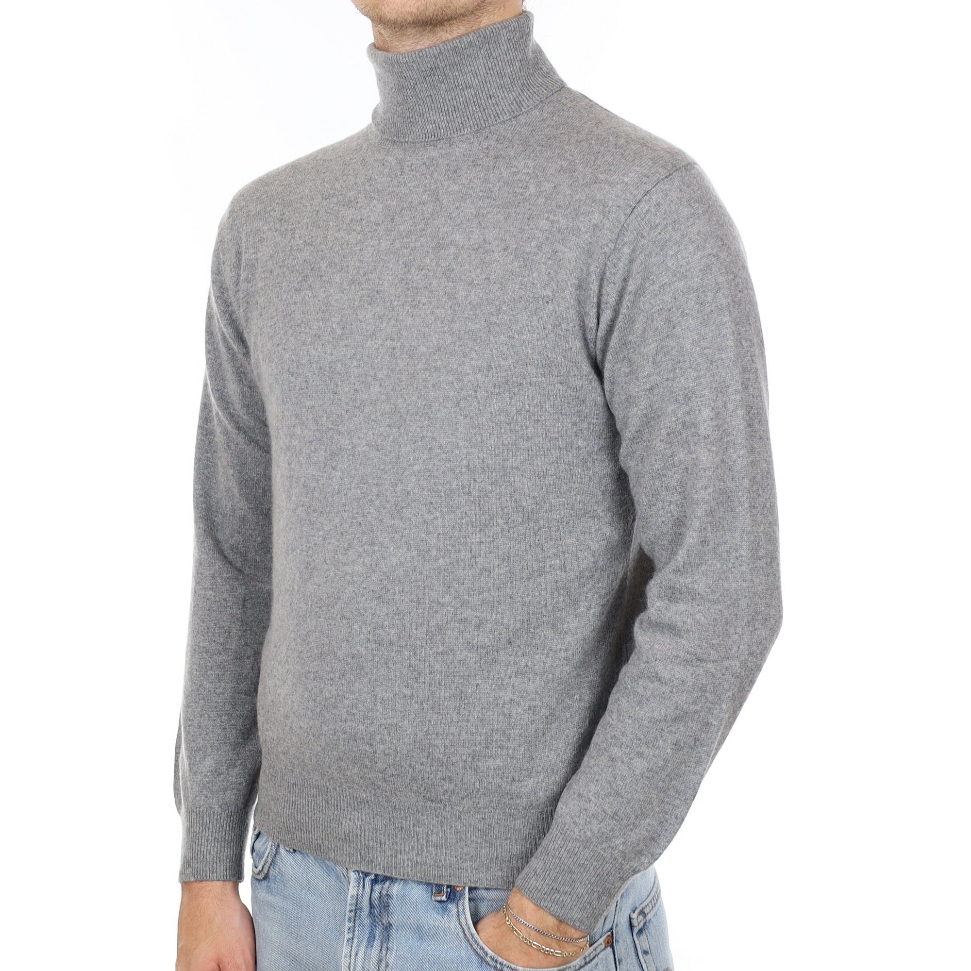 Men's Smoke Grey Cashmere Polo Neck Jumper Medium