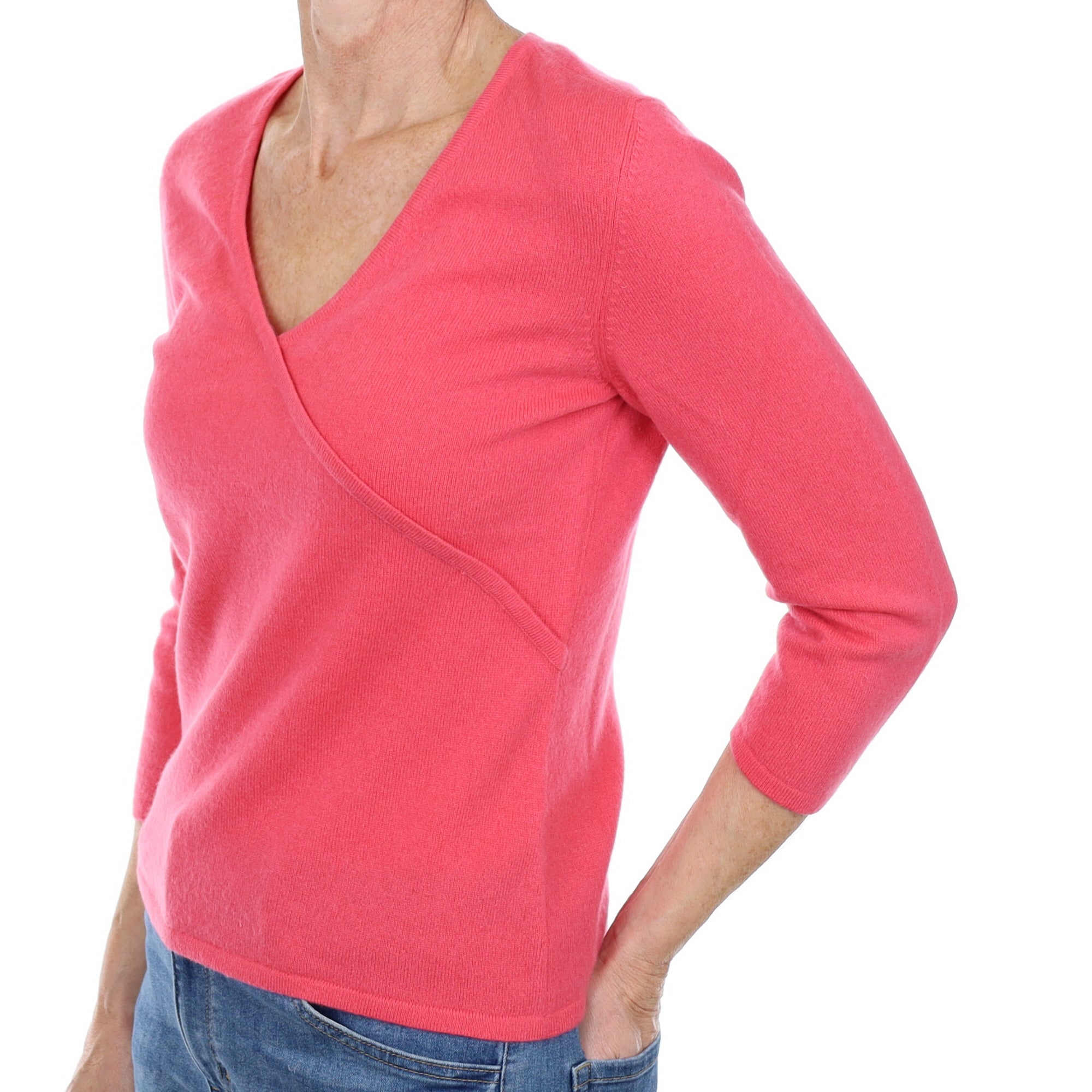 Cranberry Pink Cashmere Crossover V Neck Jumper Small