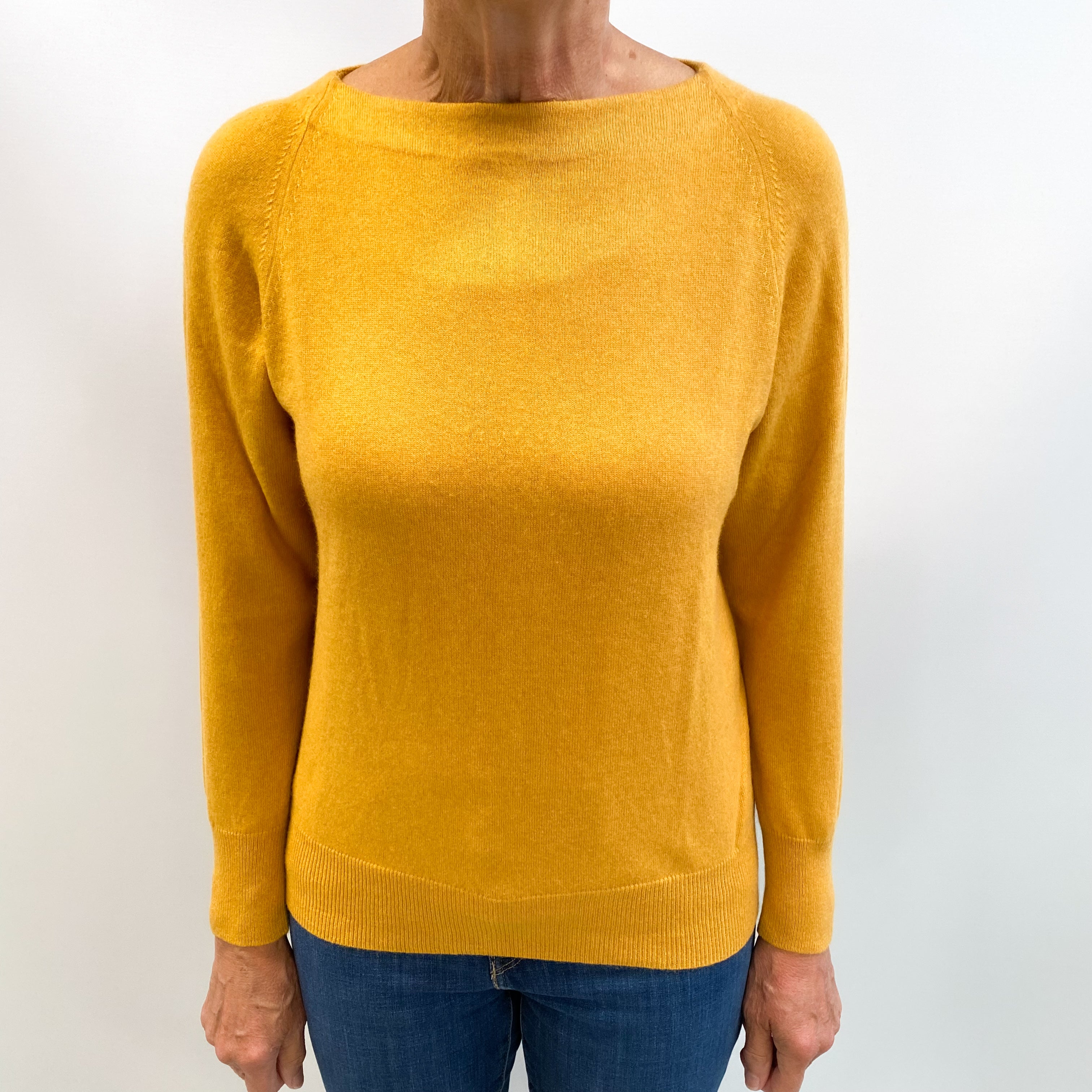 Mustard Yellow Cashmere Slash Neck Jumper Medium