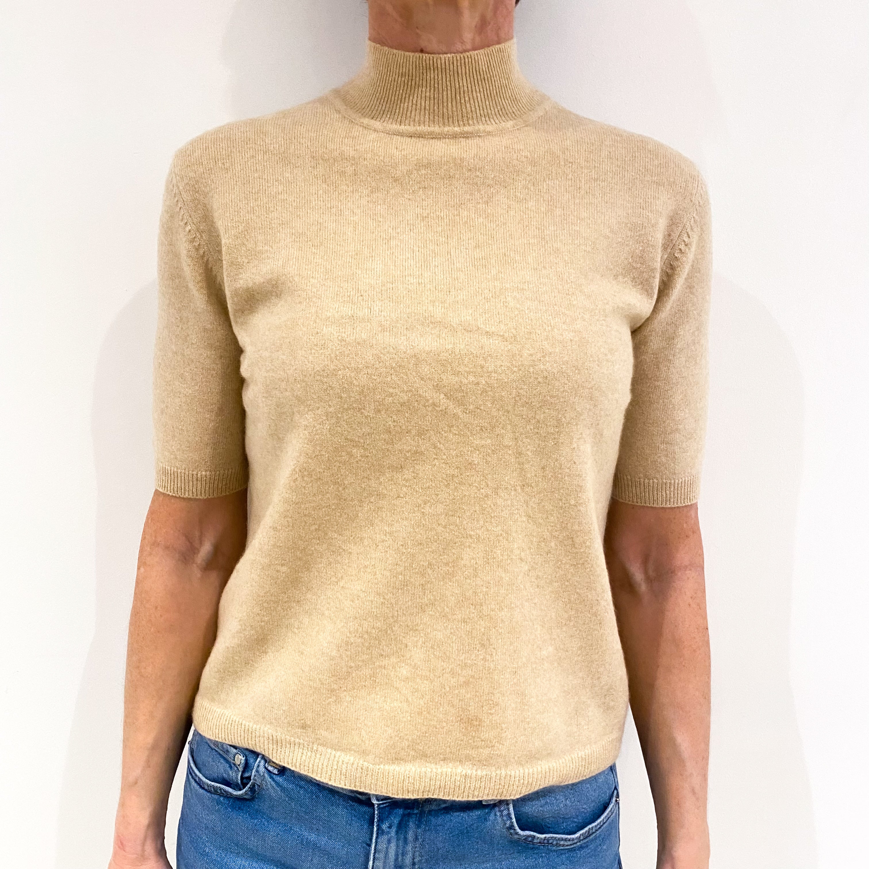 Sand Beige Cashmere Turtle Neck Jumper Small