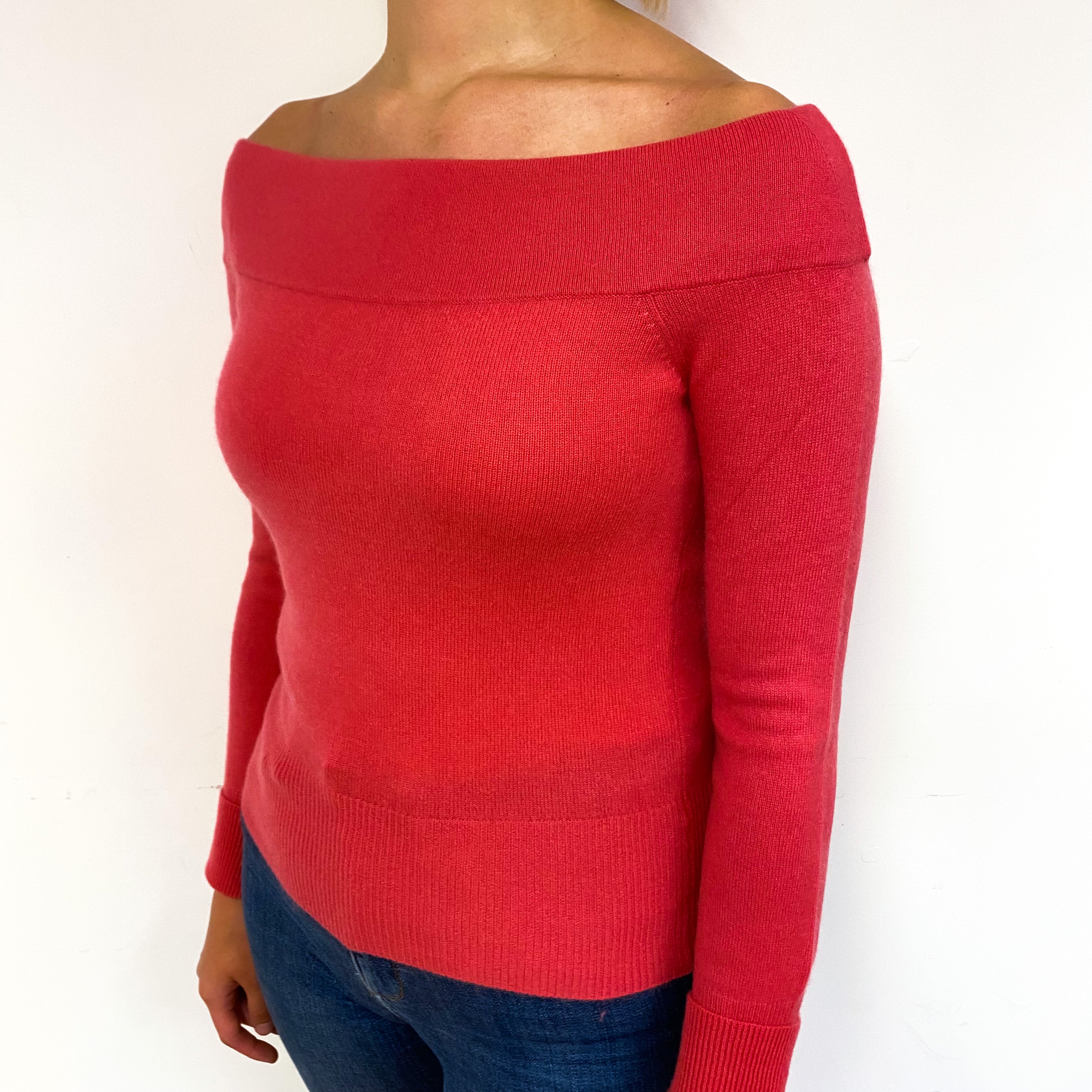 Strawberry Pink Cashmere Off-Shoulder Jumper Small