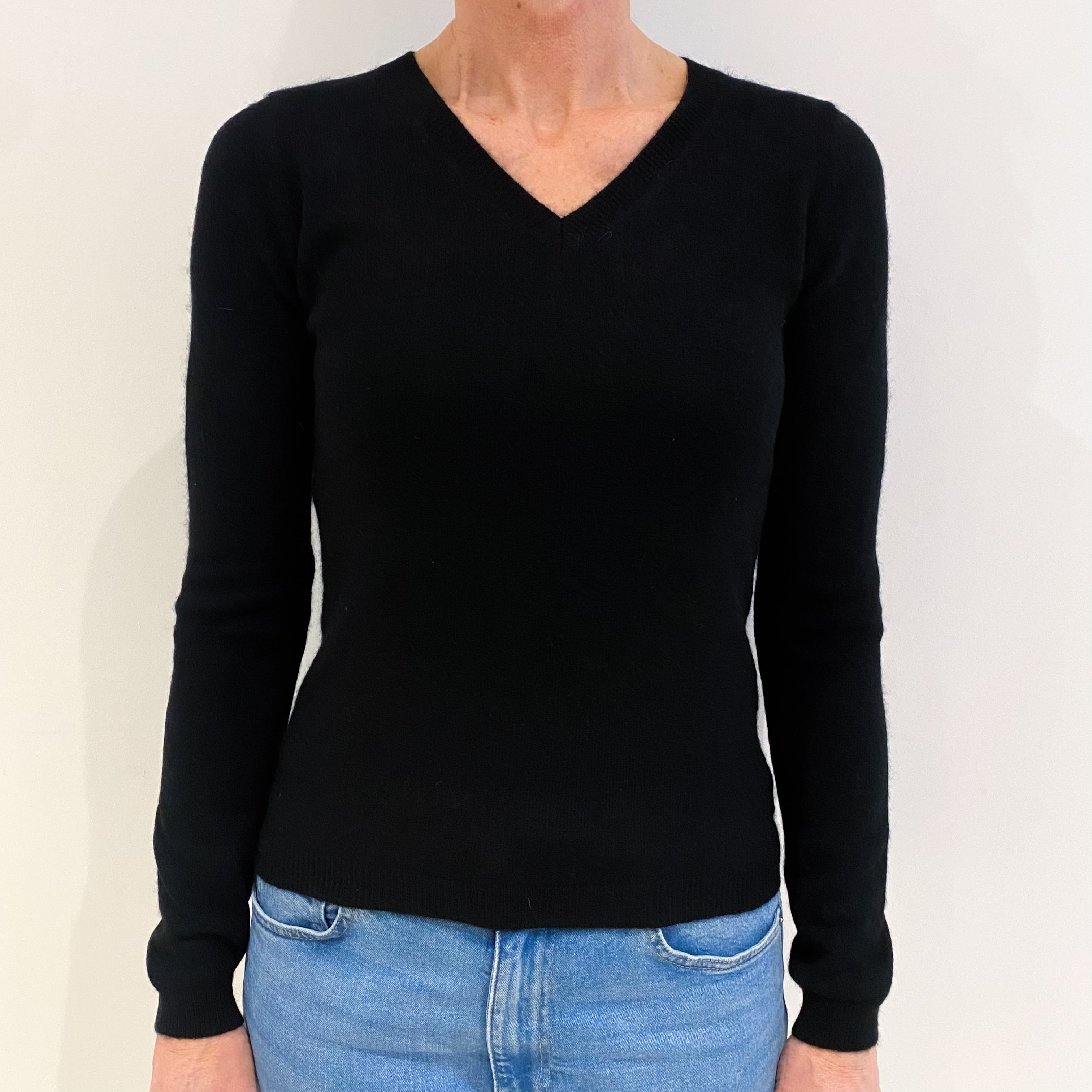 Black Cashmere V Neck Jumper Small