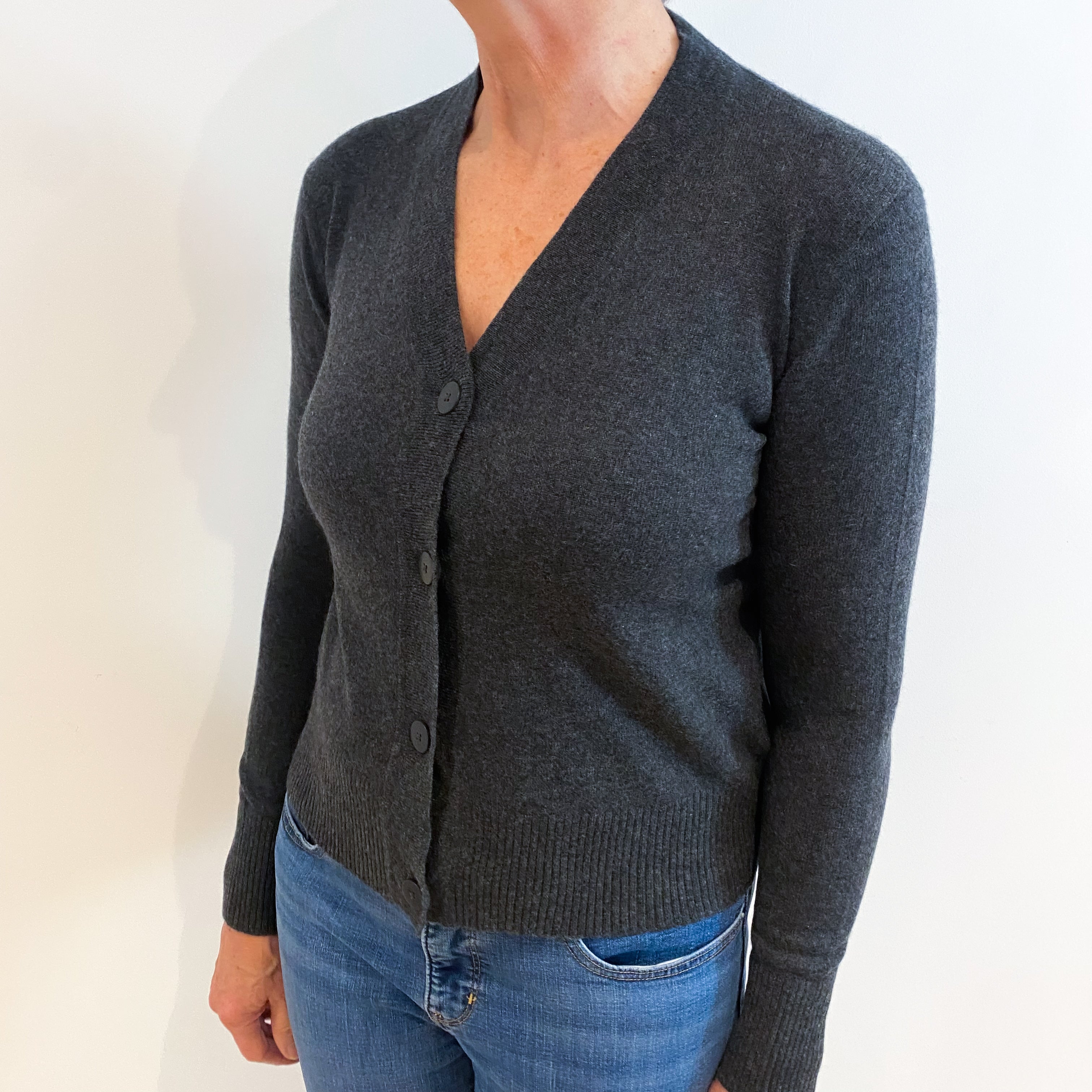 Slate Grey Cashmere V Neck Cardigan Medium