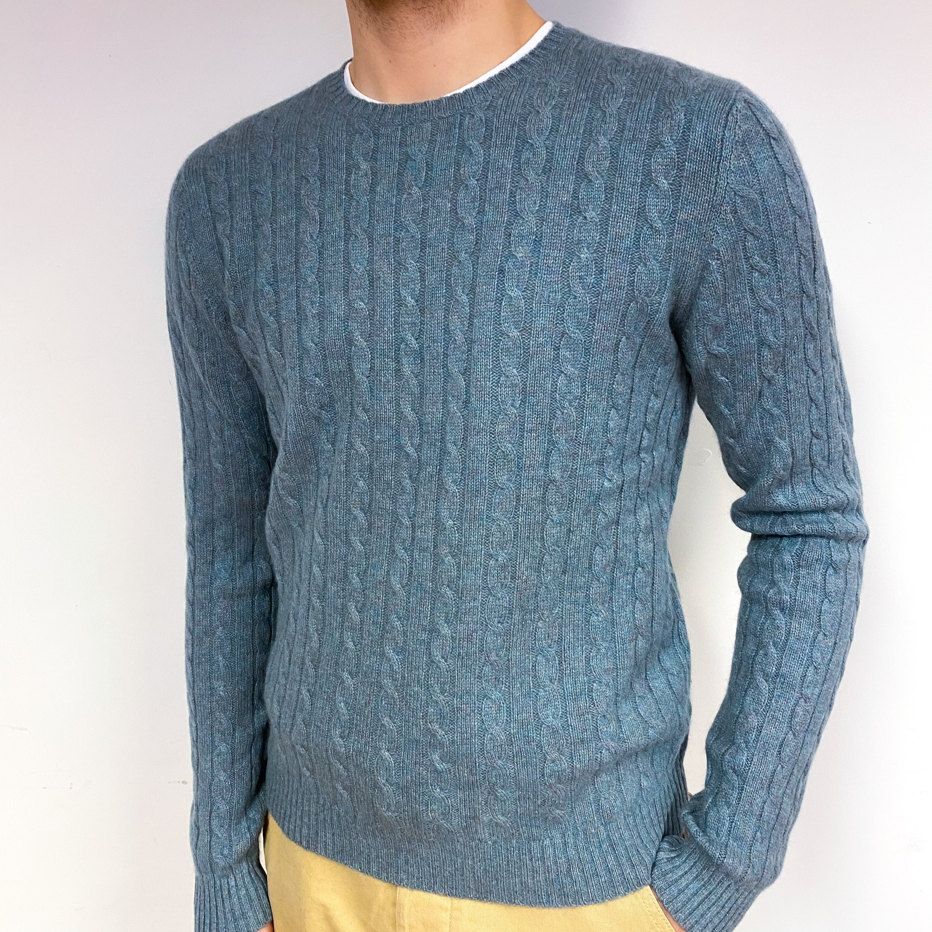 Men's Ralph Lauren Green Cable Cashmere Crew Neck Jumper Medium