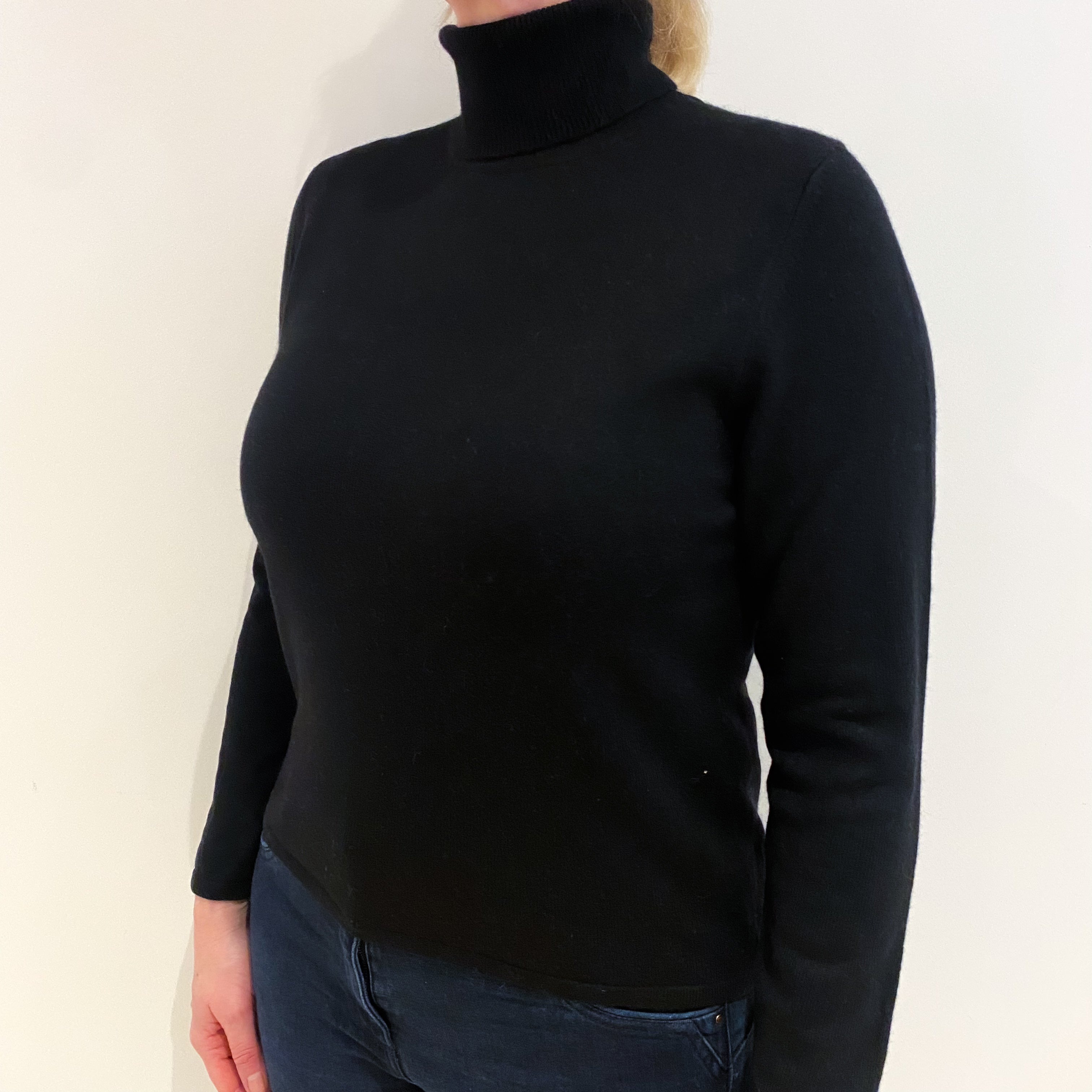 Black Cashmere Polo Neck Jumper Large