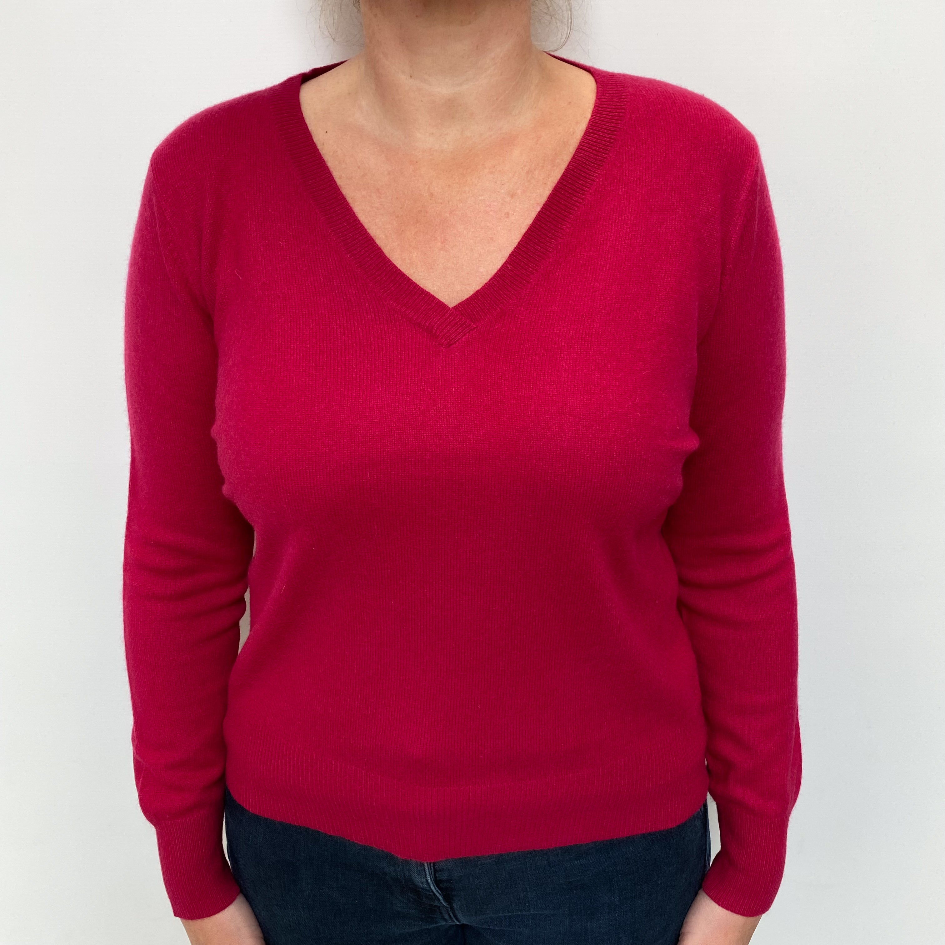 Cherry Pink Cashmere V Neck Jumper Large