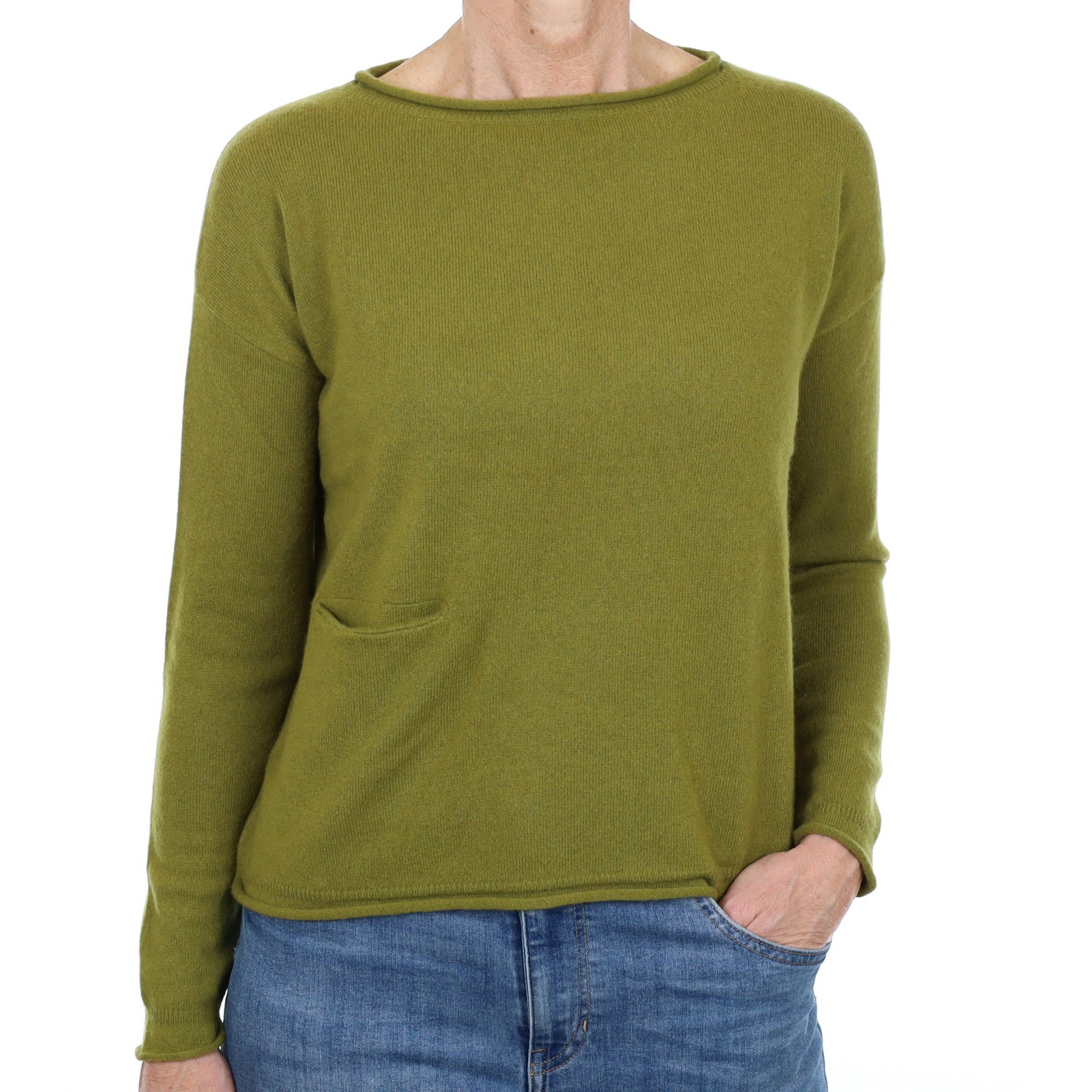 Moss Green Cashmere Crew Neck Jumper Small