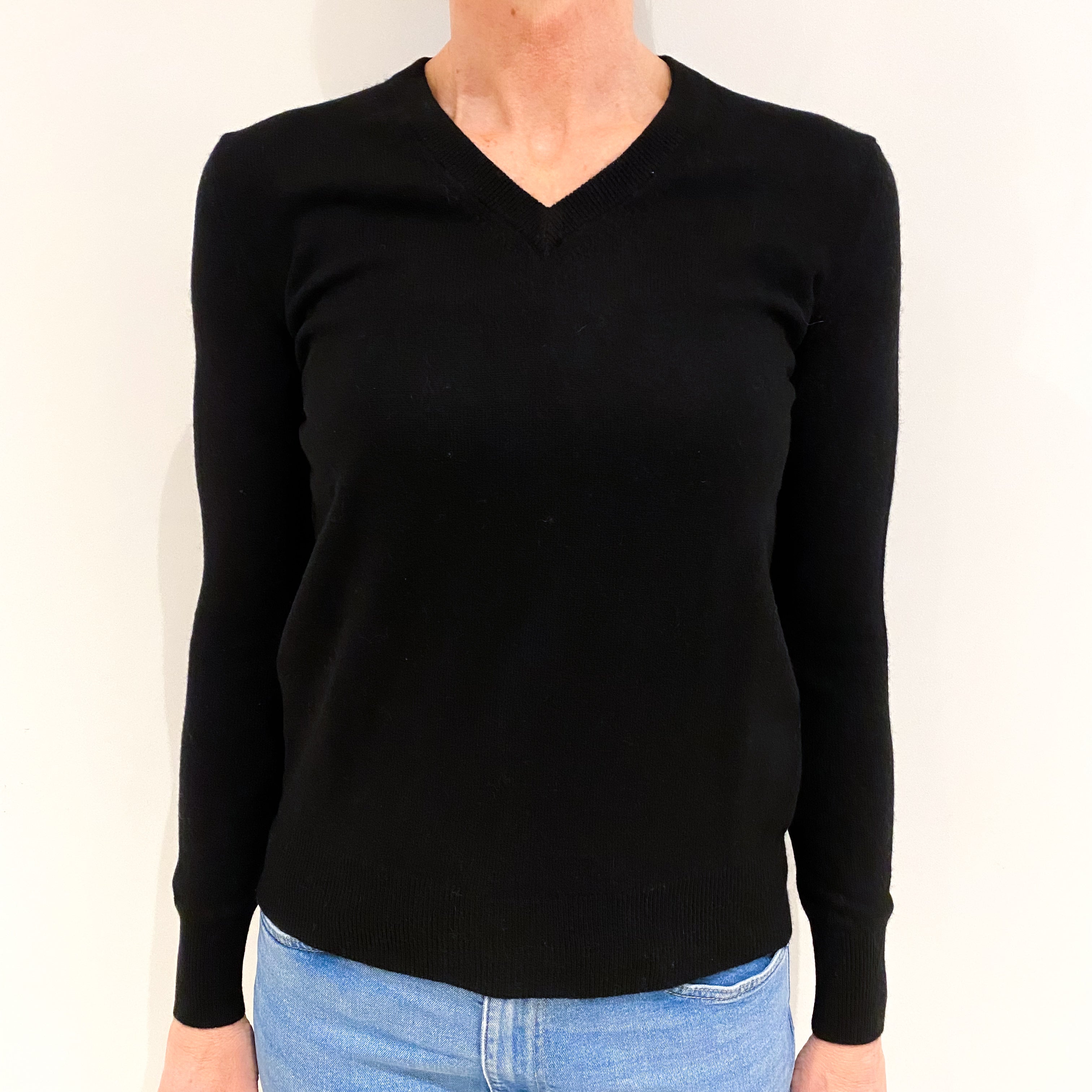 Black Cashmere V Neck Jumper Small