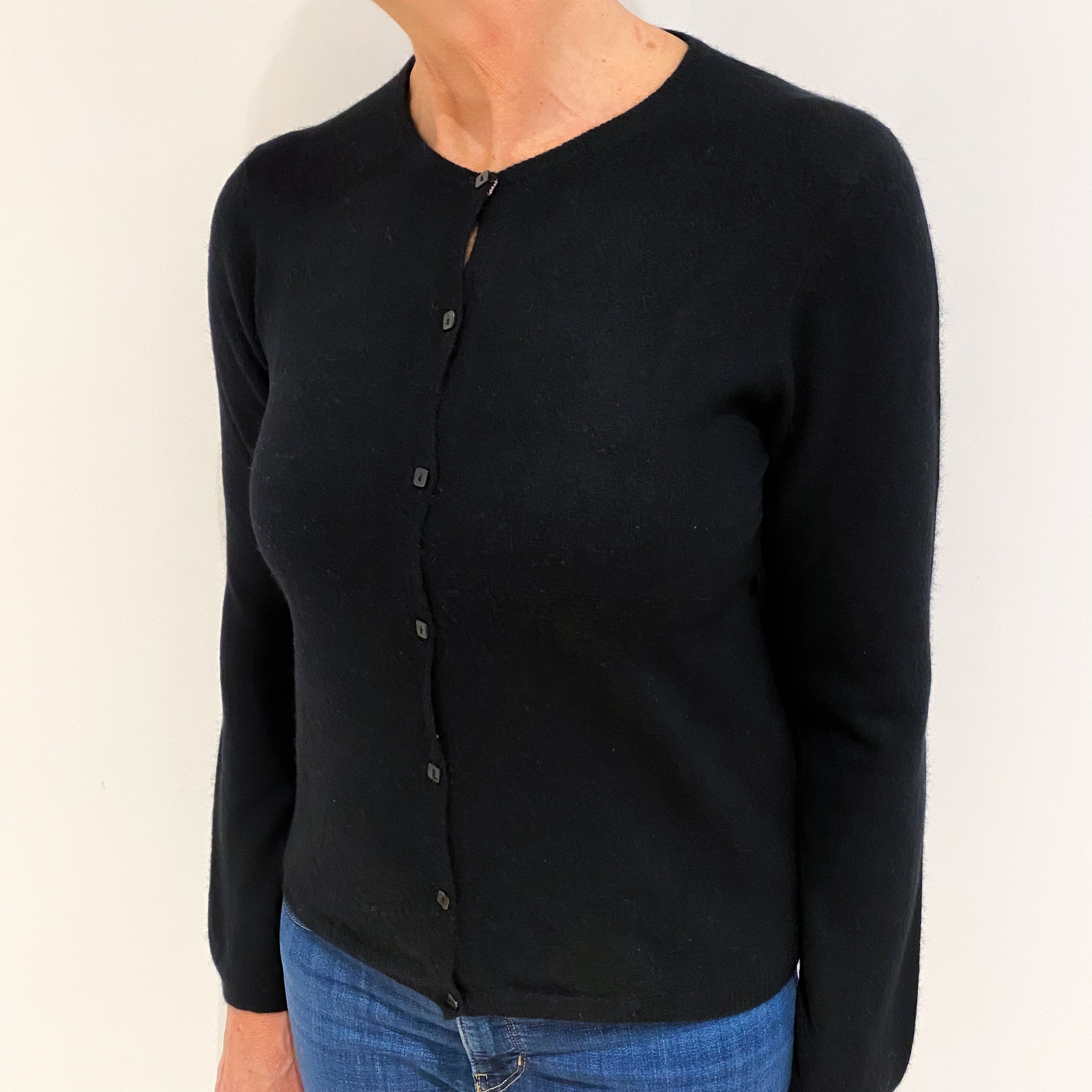 Black Cashmere Crew Neck Cardigan Medium