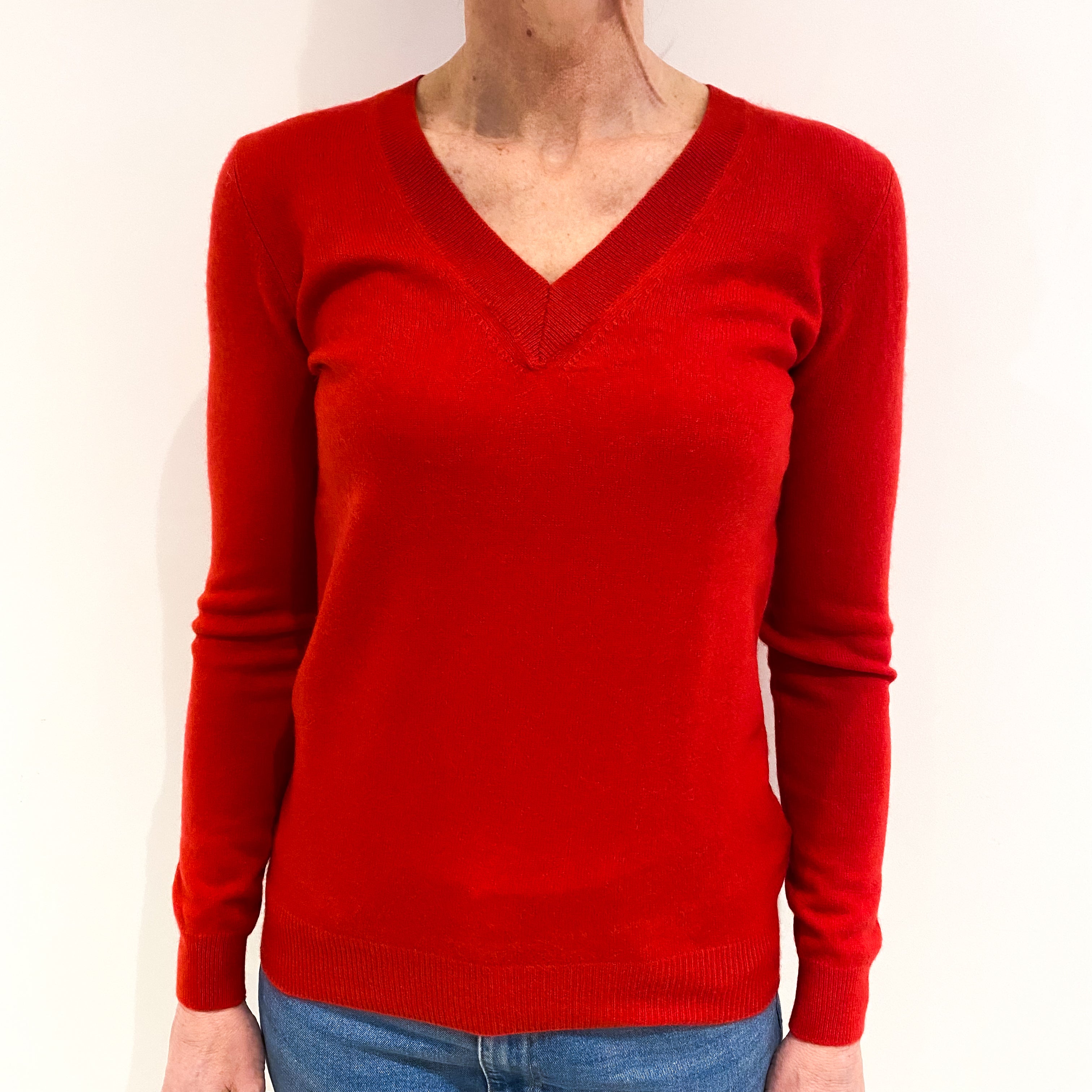 Berry Red Cashmere V Neck Jumper Small