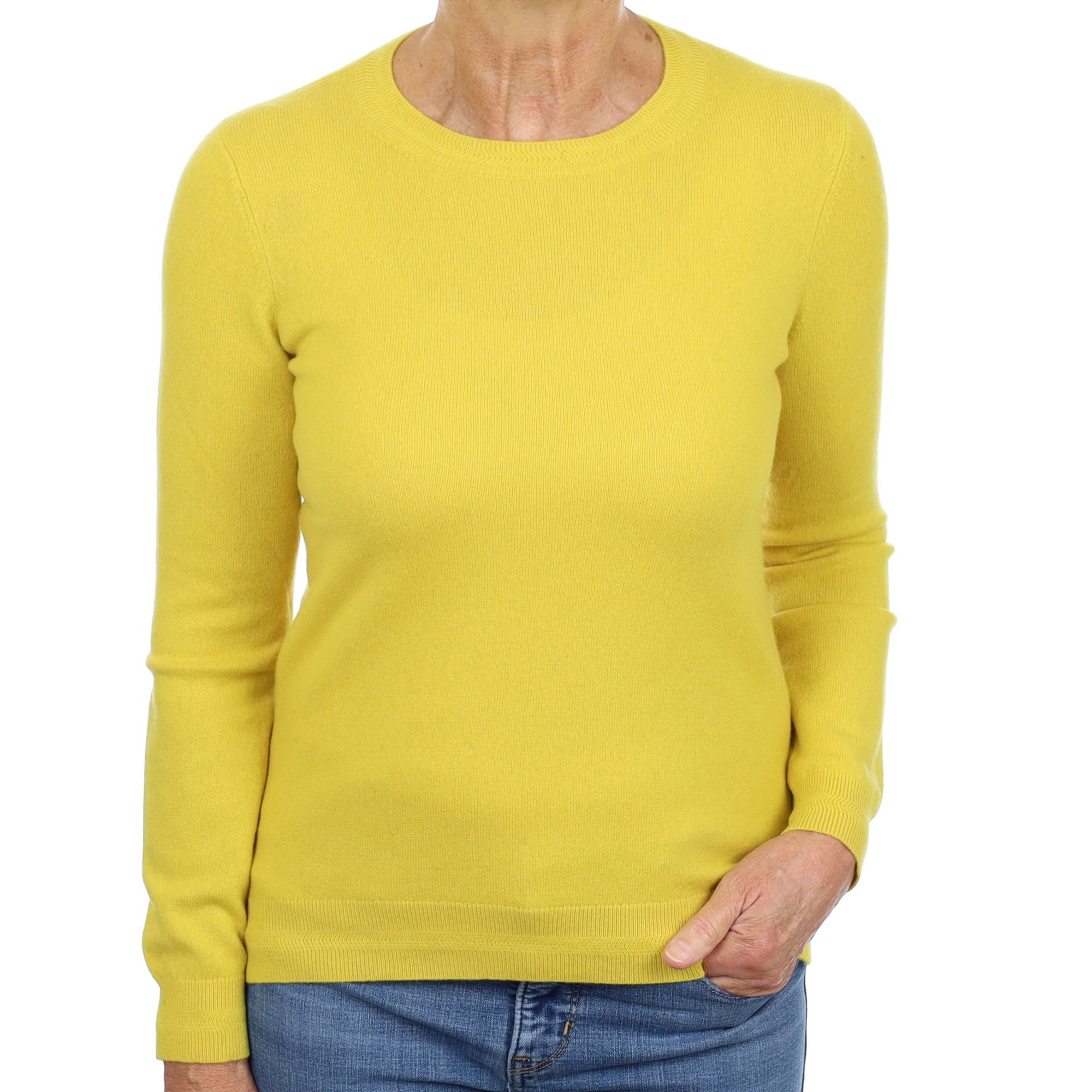 Goldfinch Yellow Cashmere Crew Neck Jumper Medium