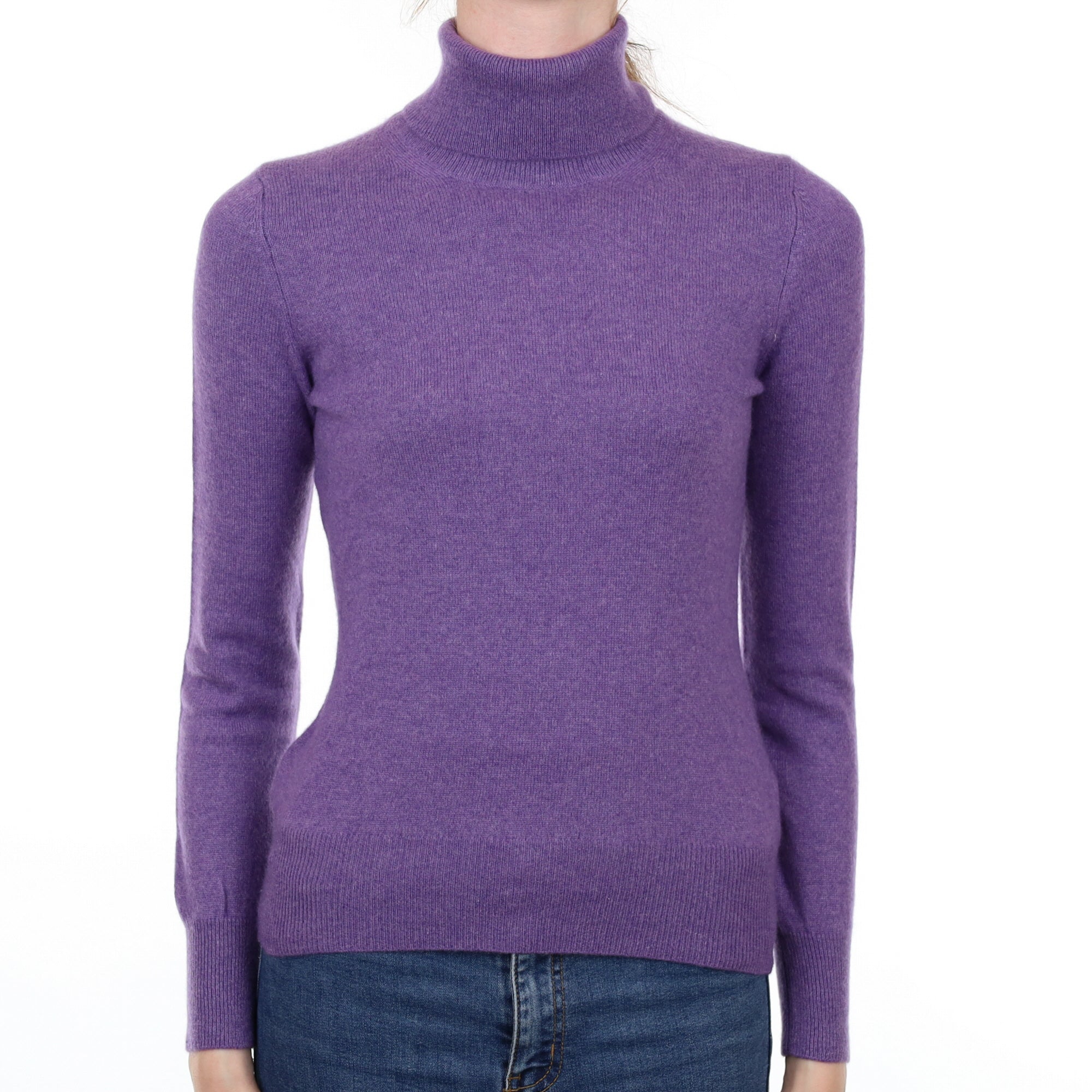 Bright Heather Purple Cashmere Polo Neck Jumper Extra Small