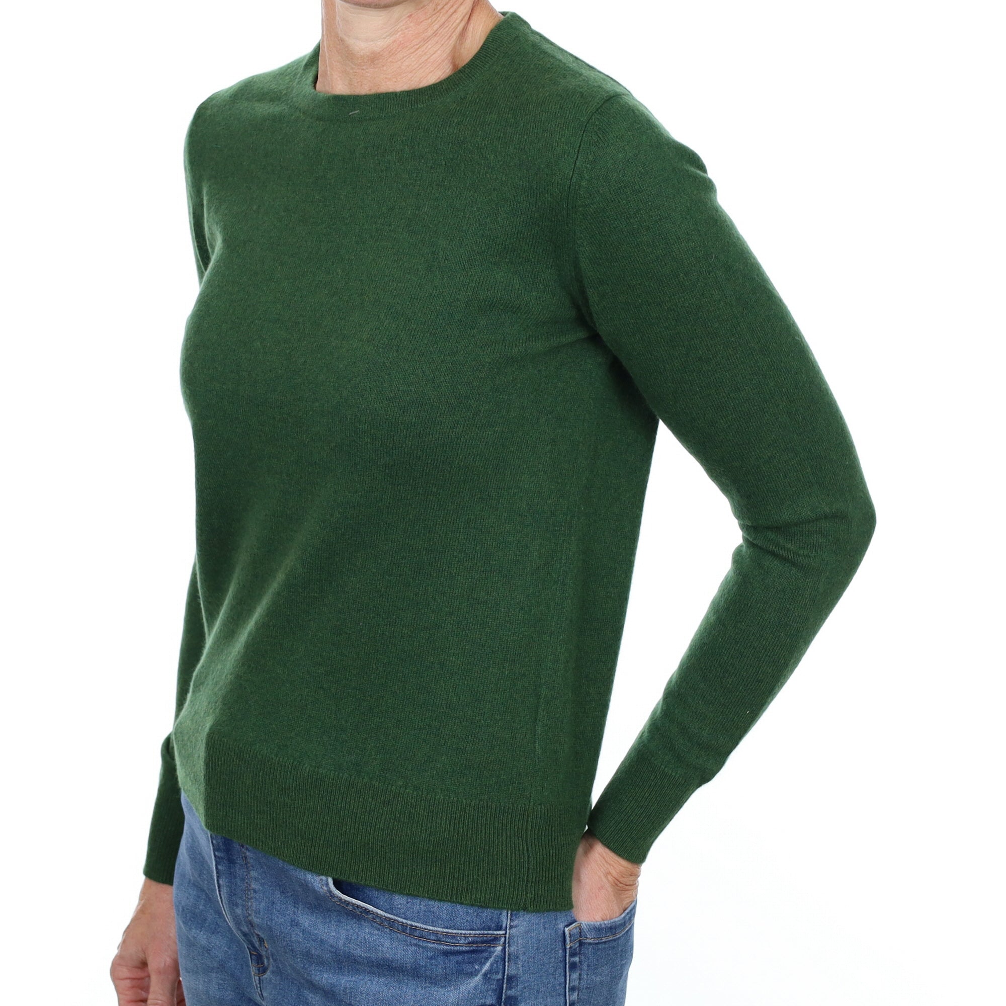 Pine Green Cashmere Crew Neck Jumper Small
