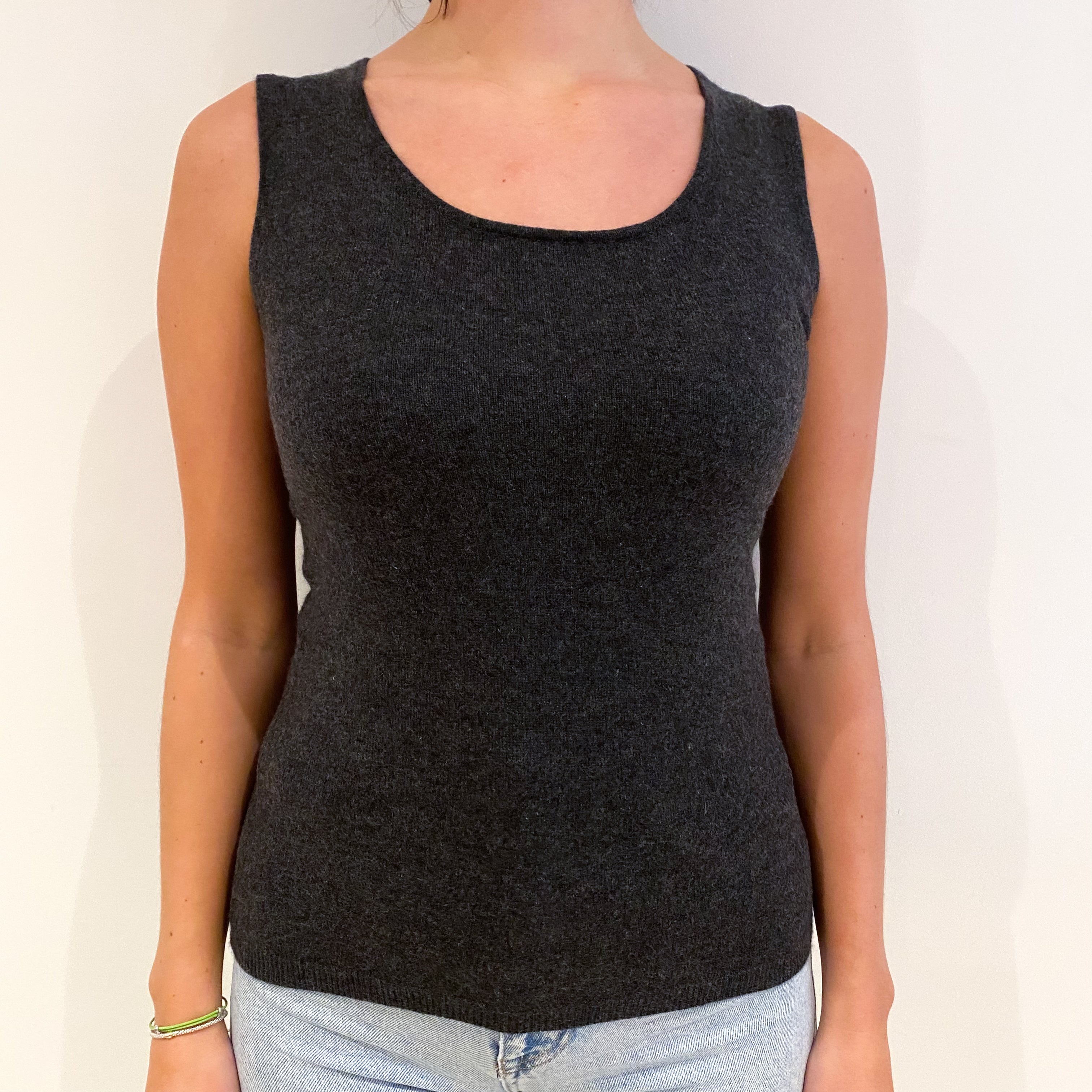 Charcoal Grey Cashmere Scoop Neck Vest Top Small