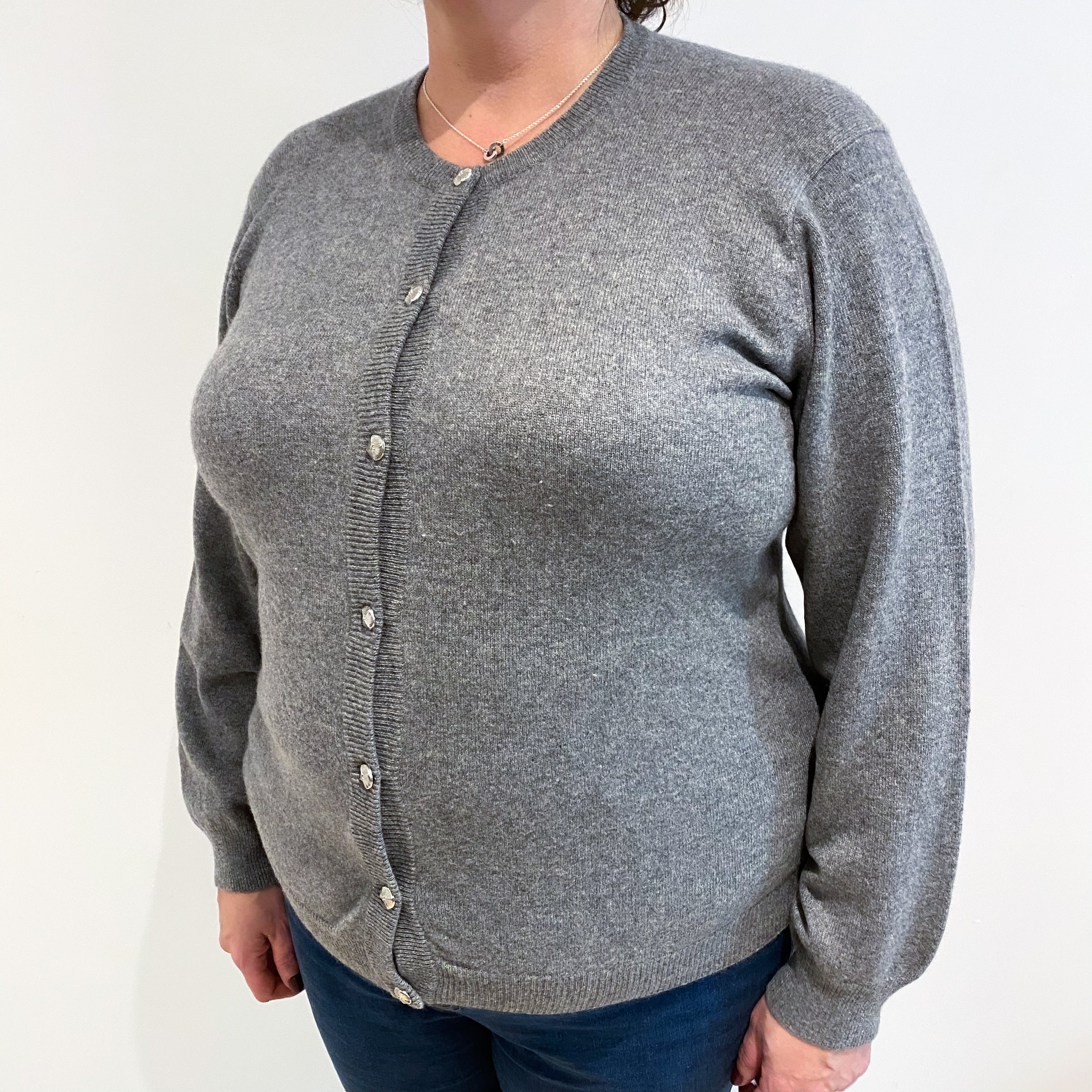 Ash Grey Cashmere Crew Neck Cardigan Extra Large