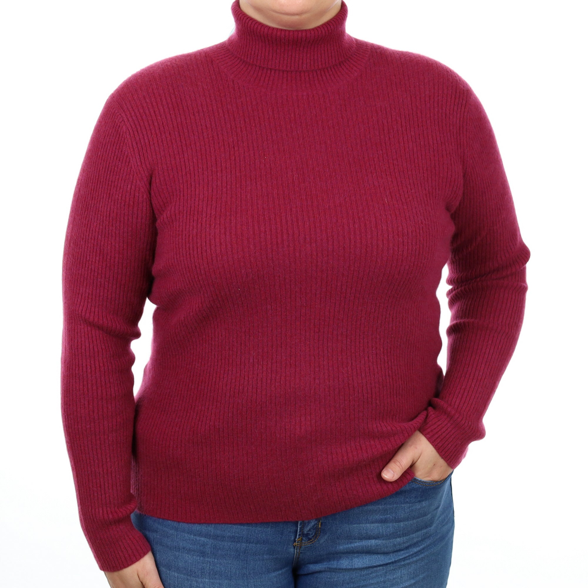 Mulberry Purple Cashmere Rib Polo Neck Jumper Large