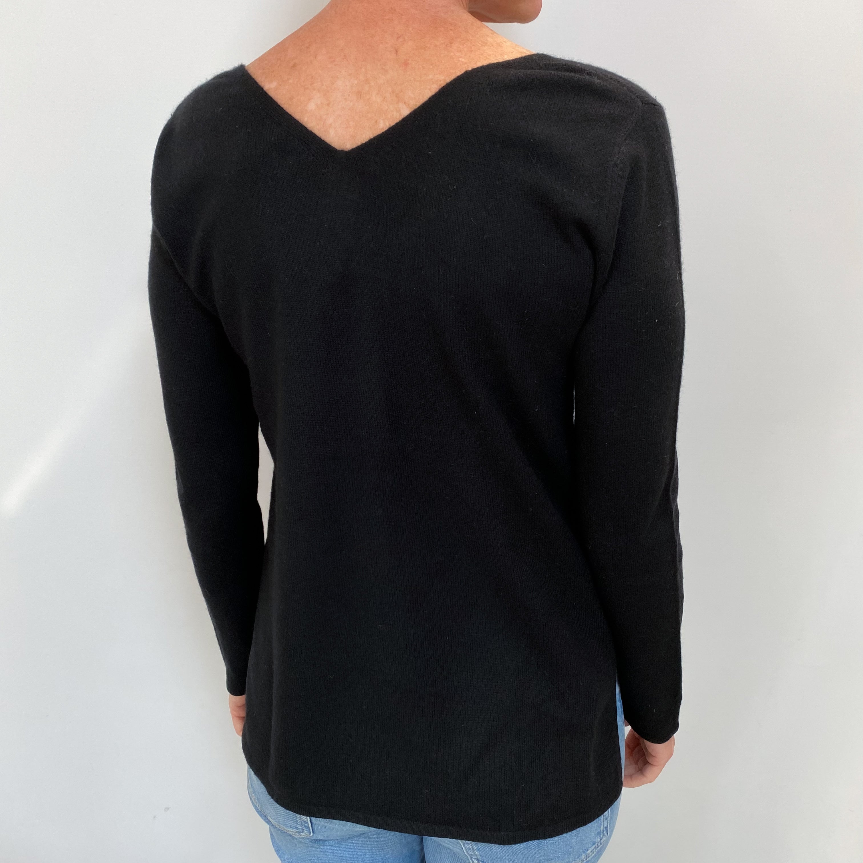 Black Cashmere V Neck Jumper Small