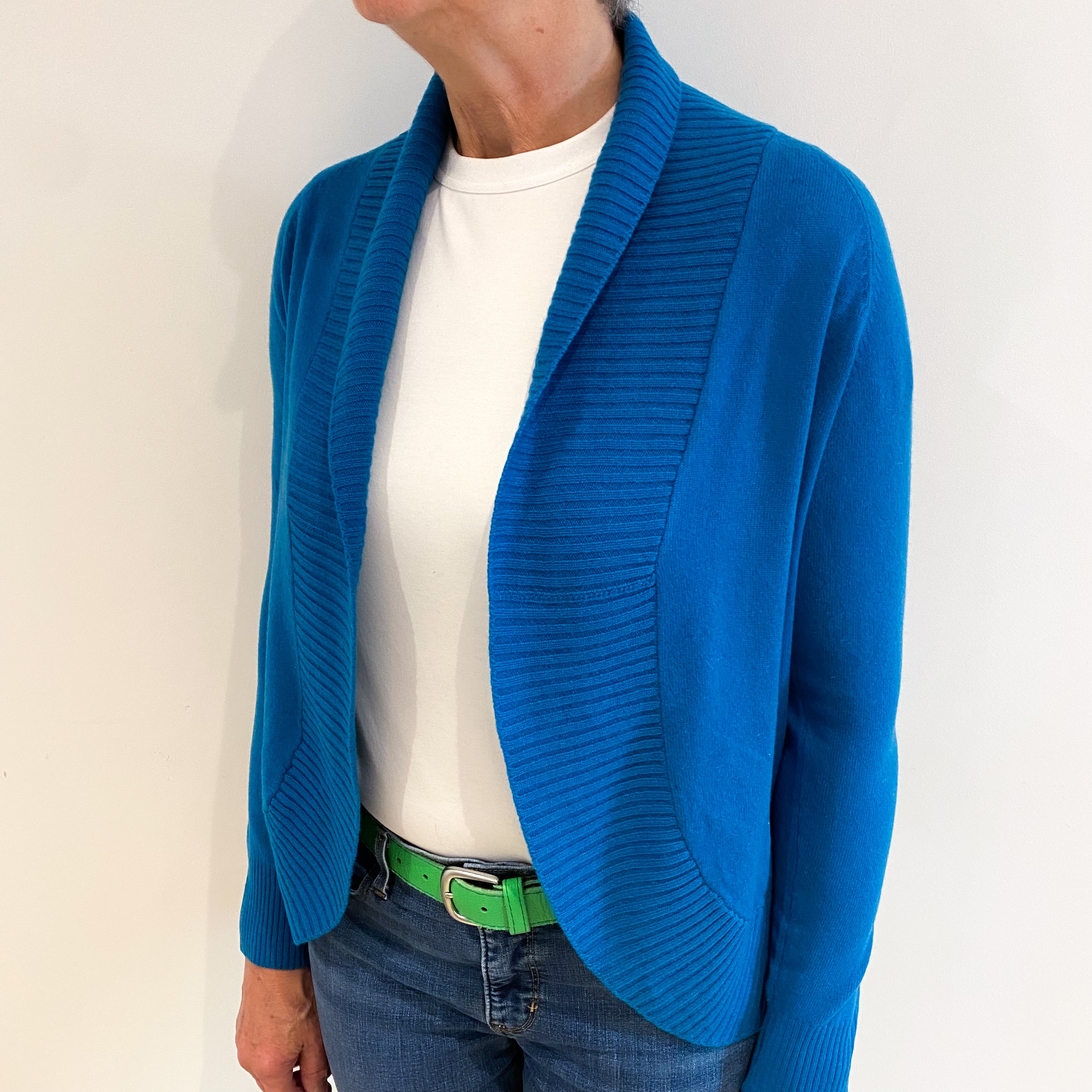 Ocean Blue Cashmere Edge to Edge Cardigan Medium