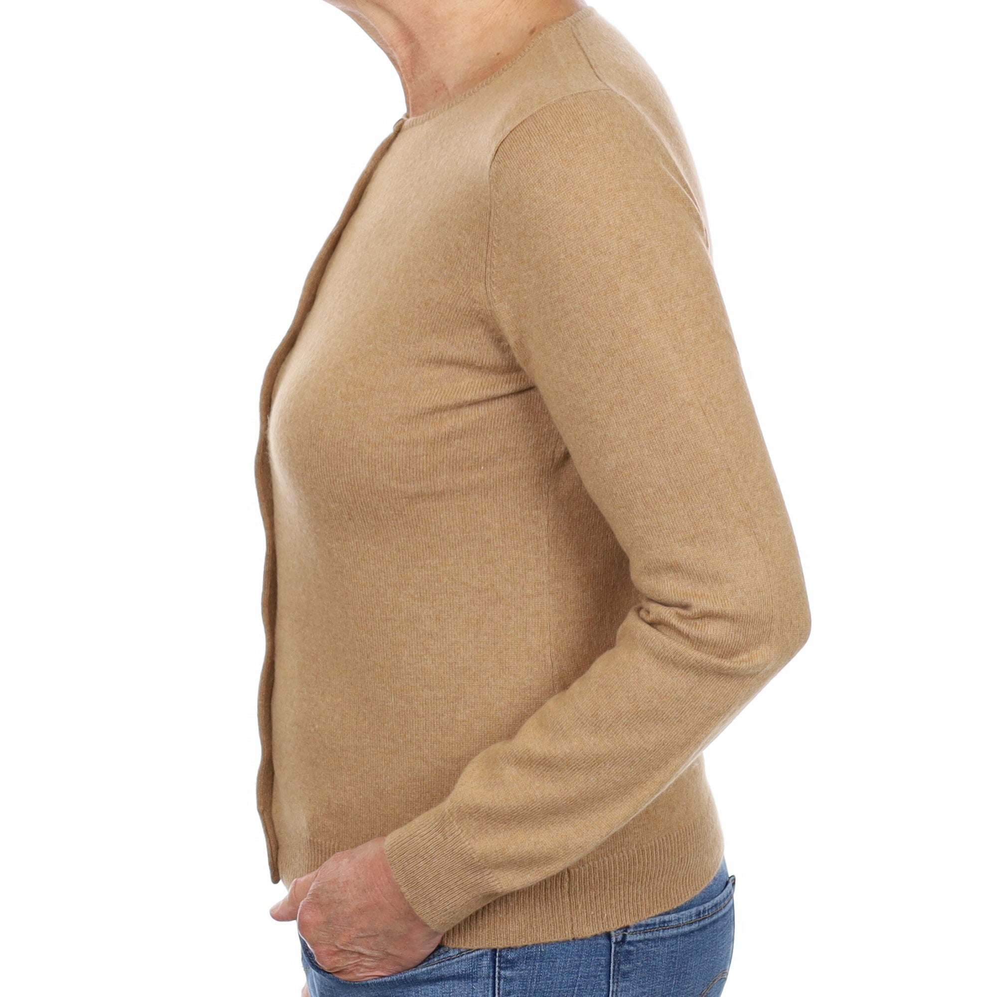 Toffee Brown Cashmere Crew Neck Cardigan Medium