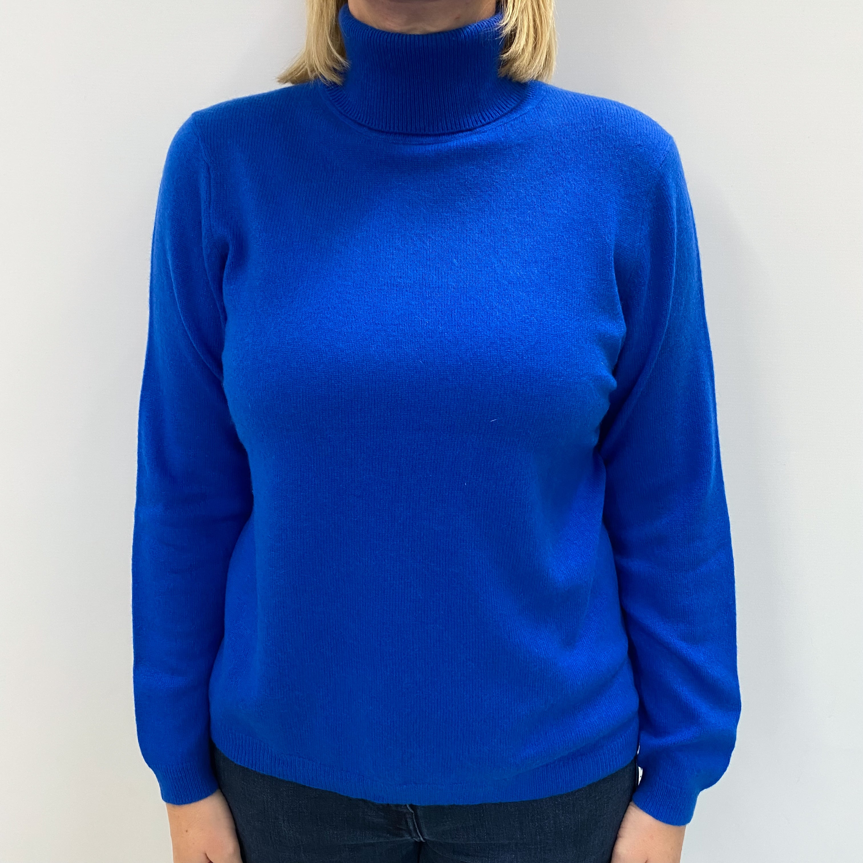 Electric Blue Cashmere Polo Neck Jumper Large