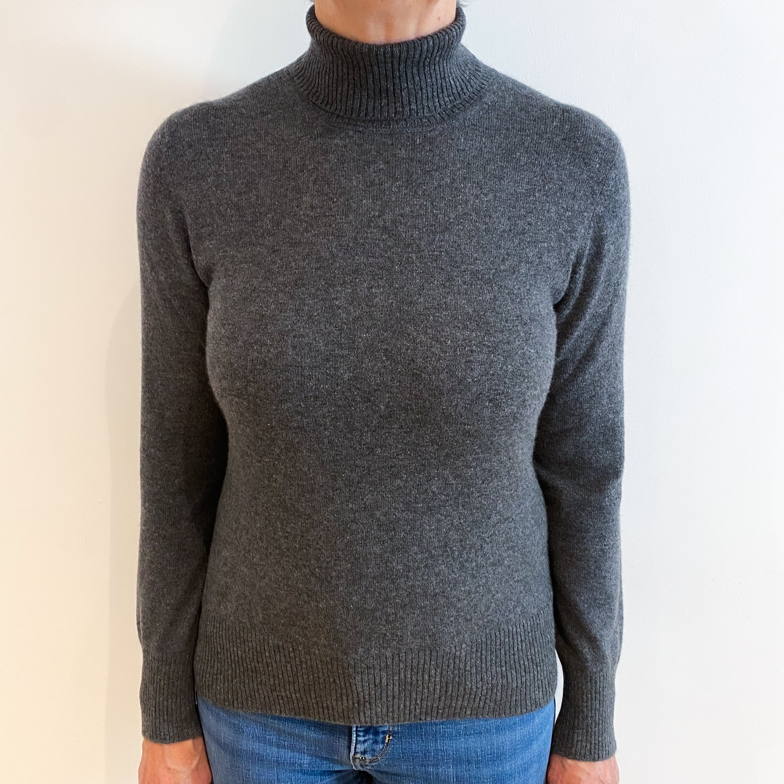 Slate Grey Cashmere Polo Neck Jumper Medium