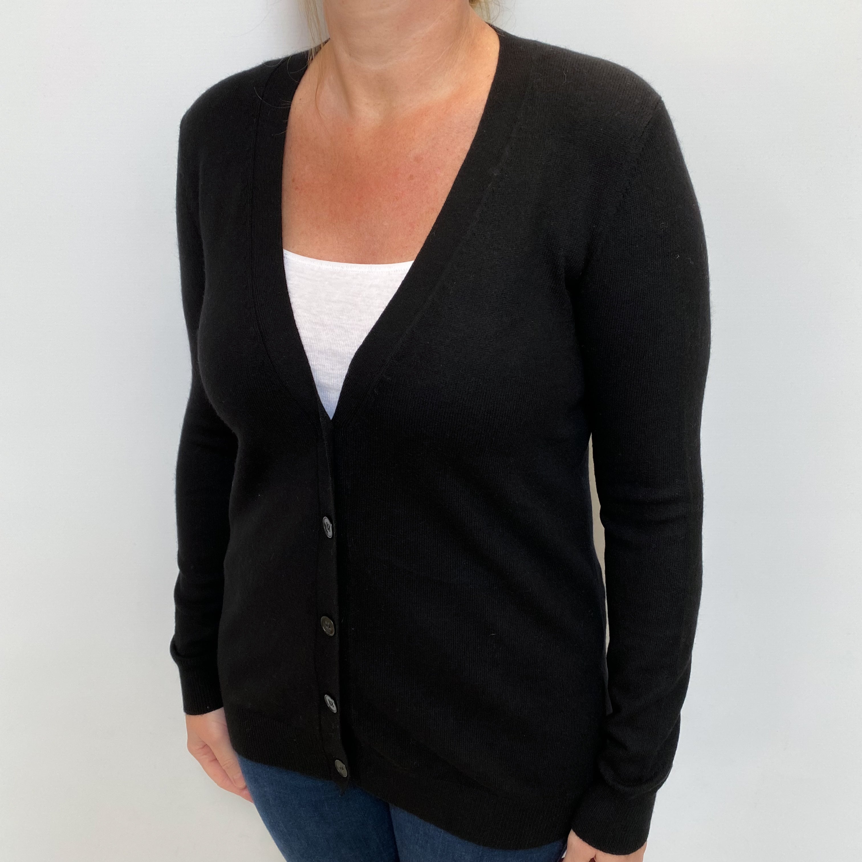 Black Cashmere V Neck Cardigan Large