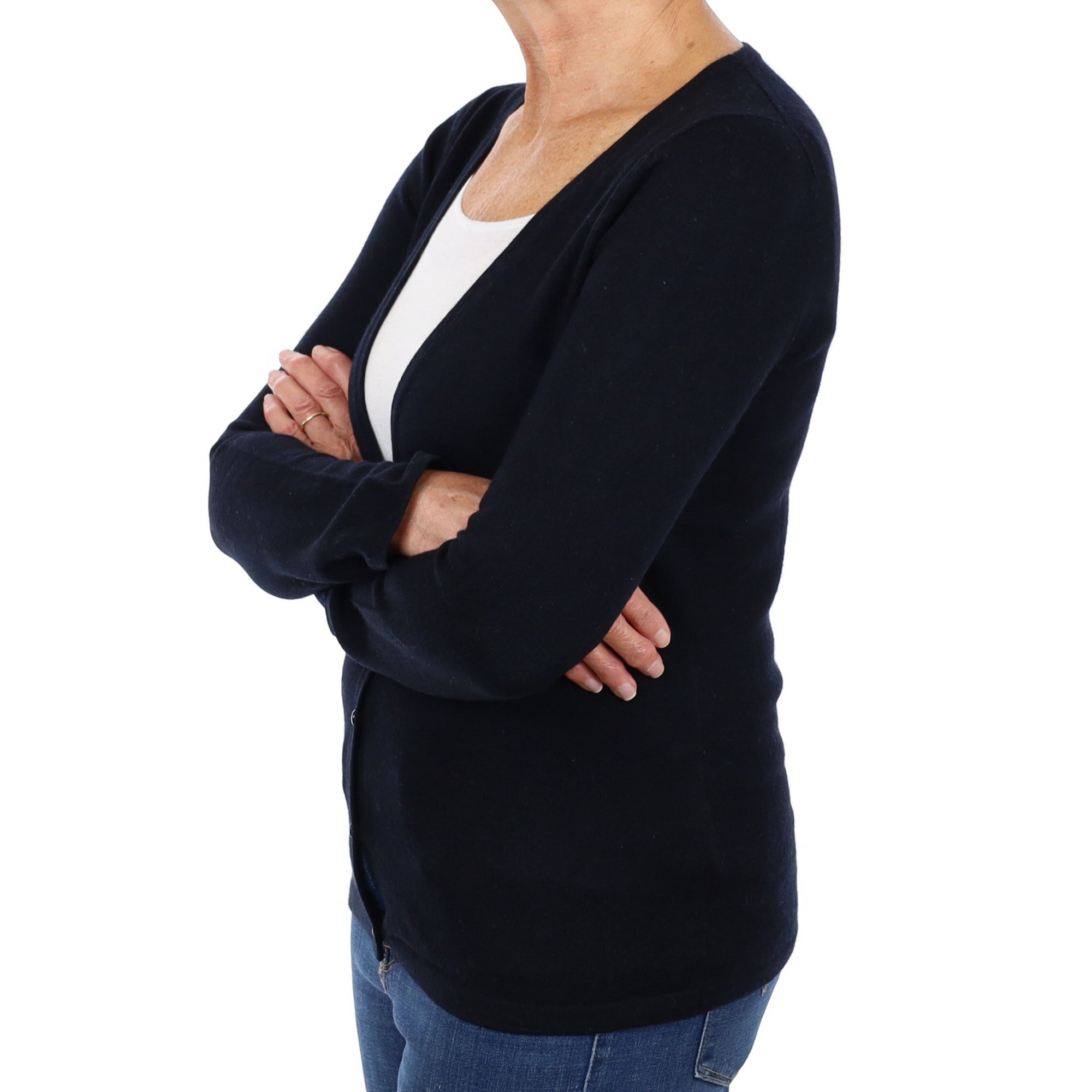 Black Cashmere V Neck Cardigan Medium