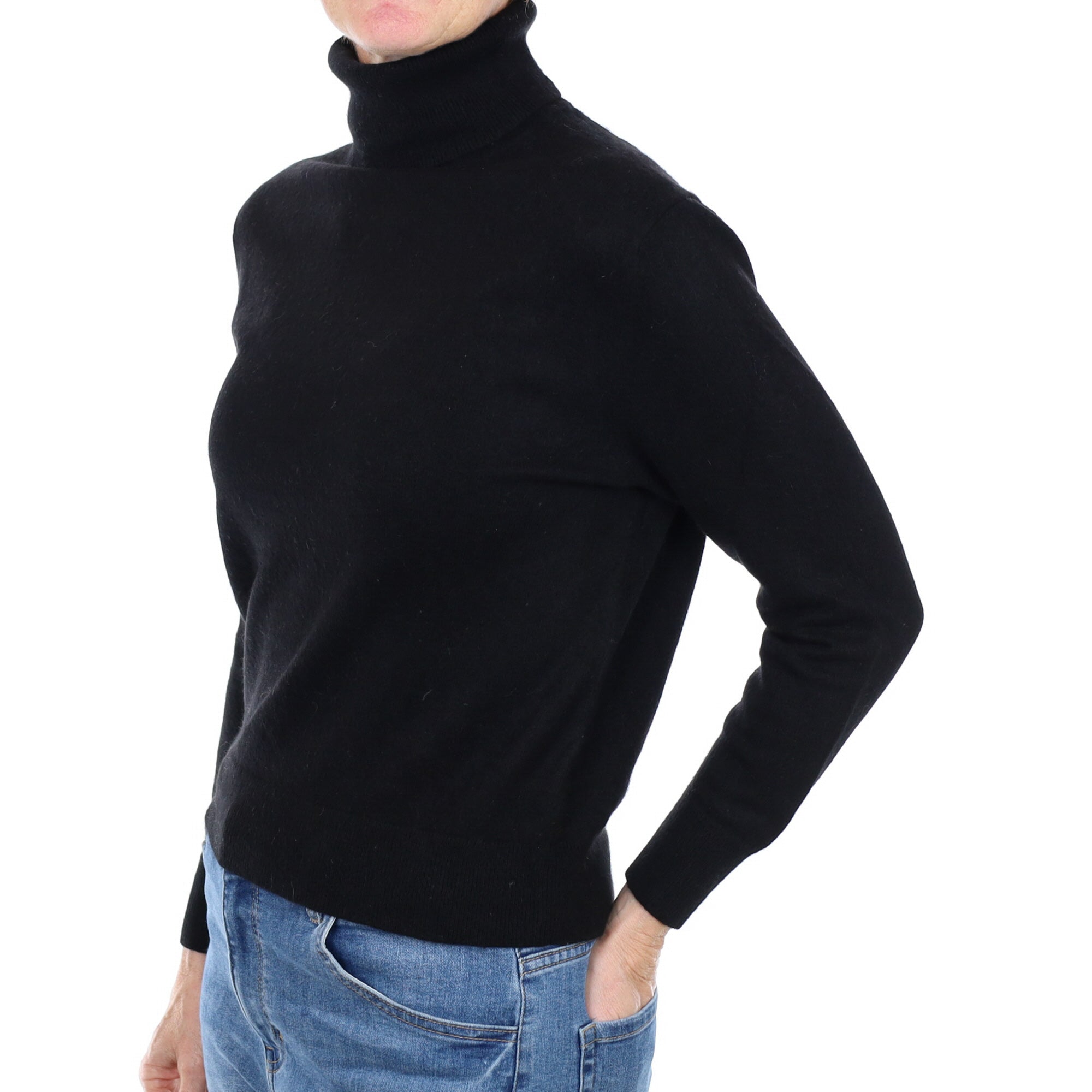Black Cashmere Polo Neck Jumper Small