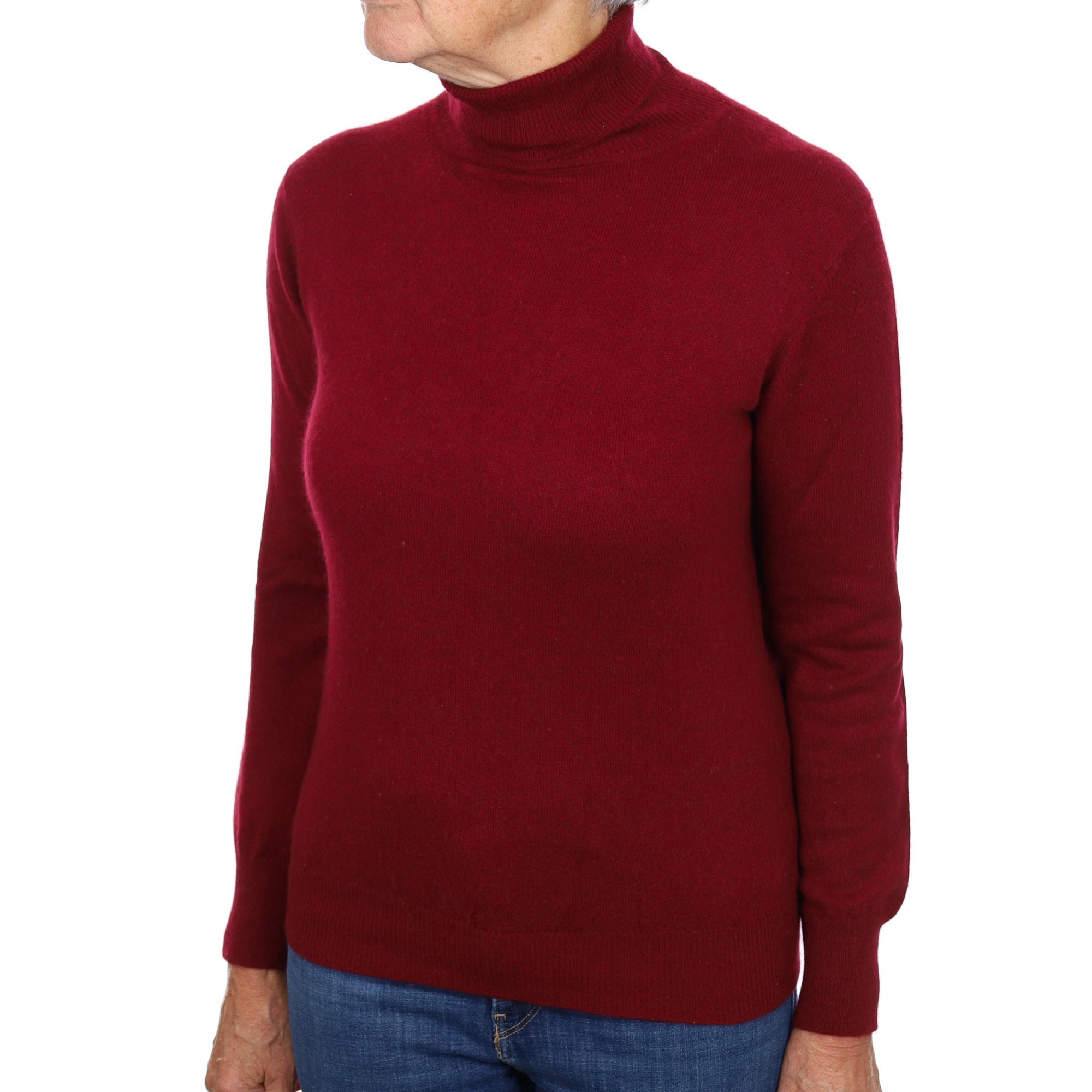 Burgundy Red Cashmere Polo Neck Jumper Medium
