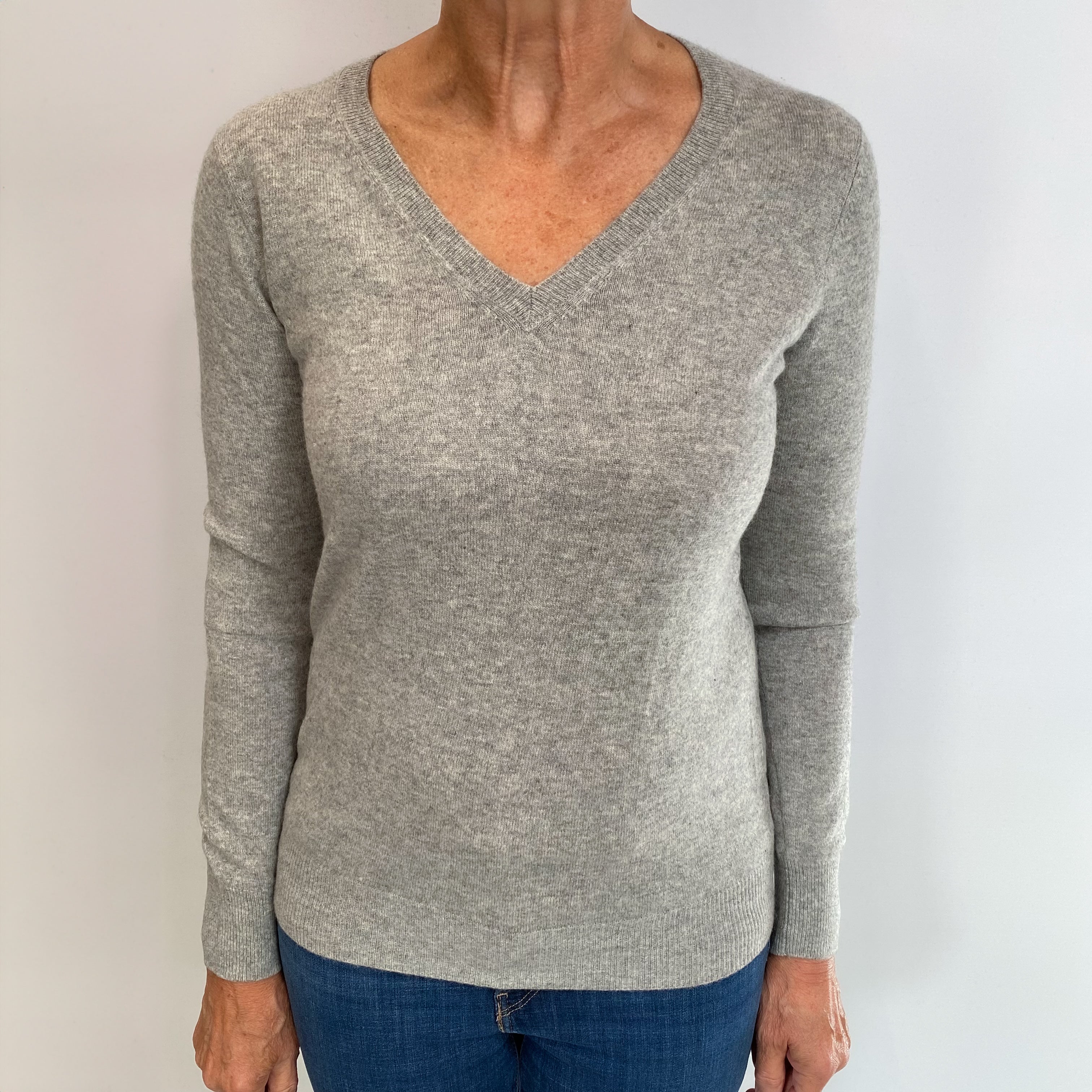 Smoke Grey Cashmere V Neck Jumper Medium