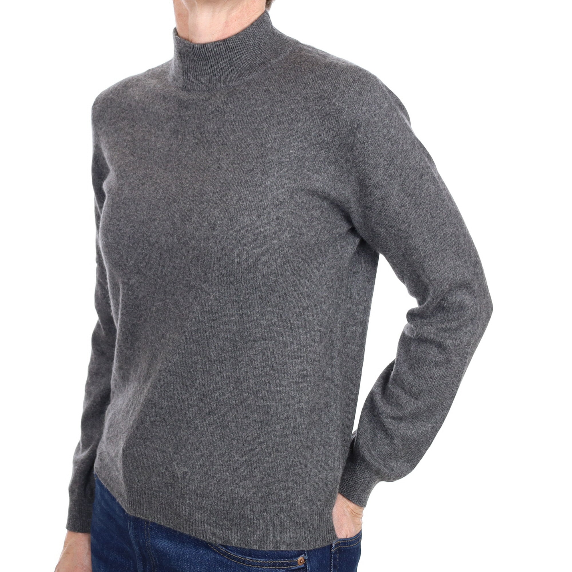 Slate Grey Cashmere Polo Neck Jumper Small