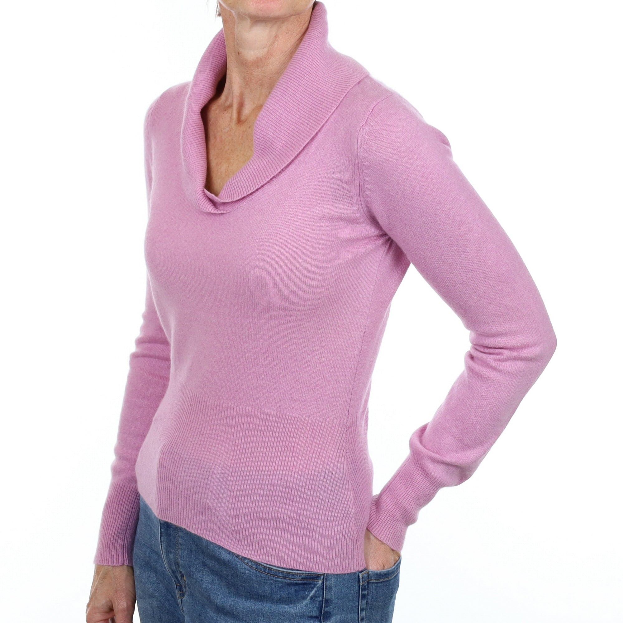 Foxglove Pink Cashmere Collared V Neck Jumper Small