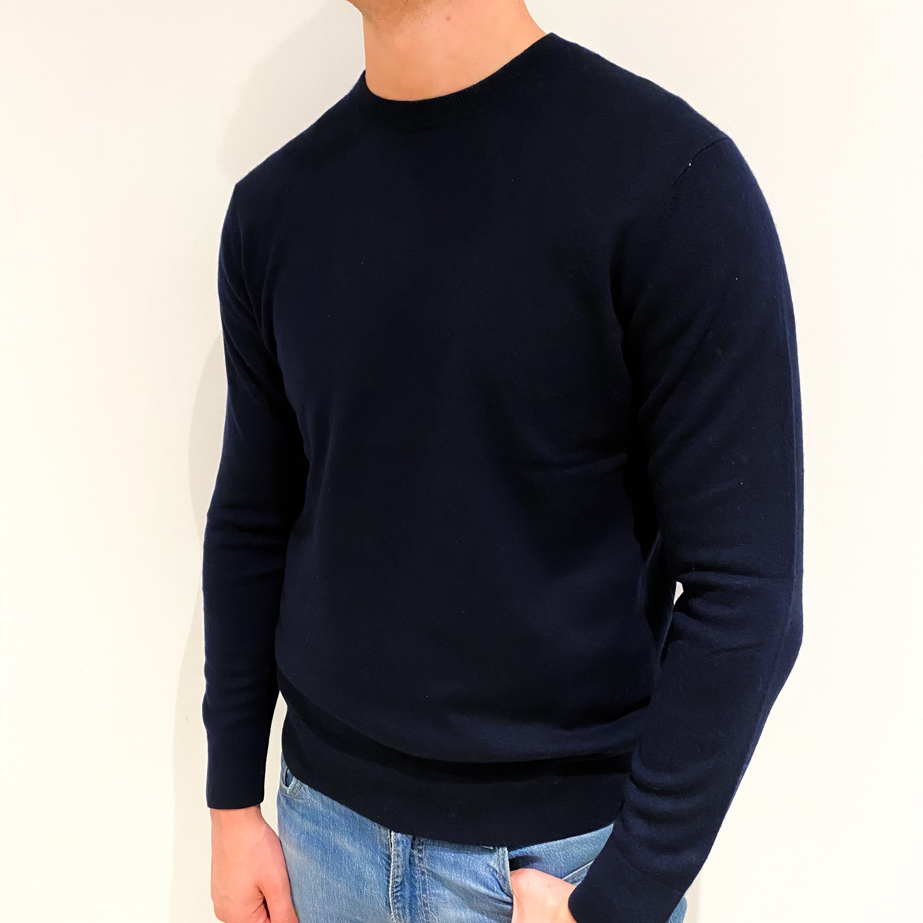 Men's Navy Blue Cashmere Crew Neck Jumper XL