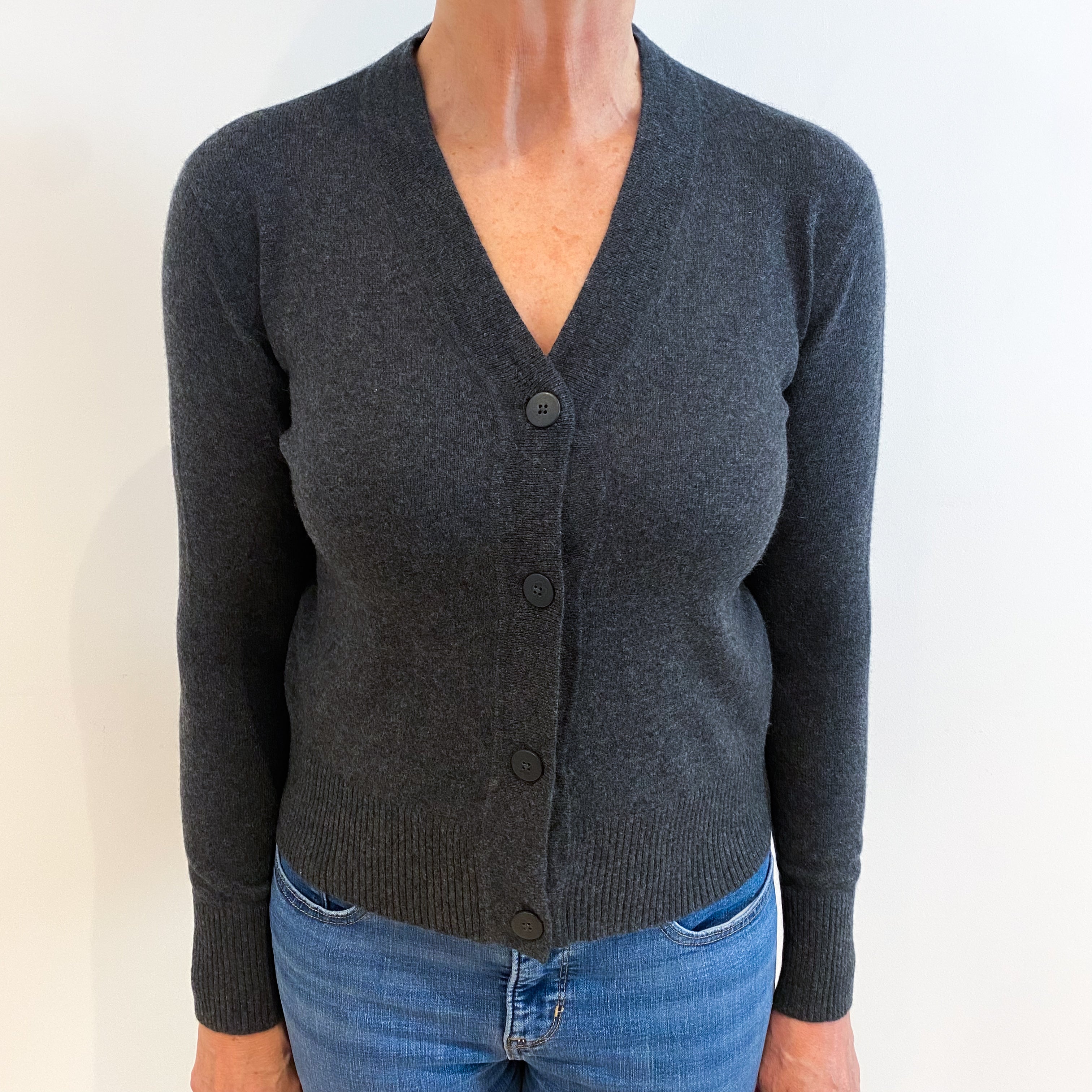 Slate Grey Cashmere V Neck Cardigan Medium