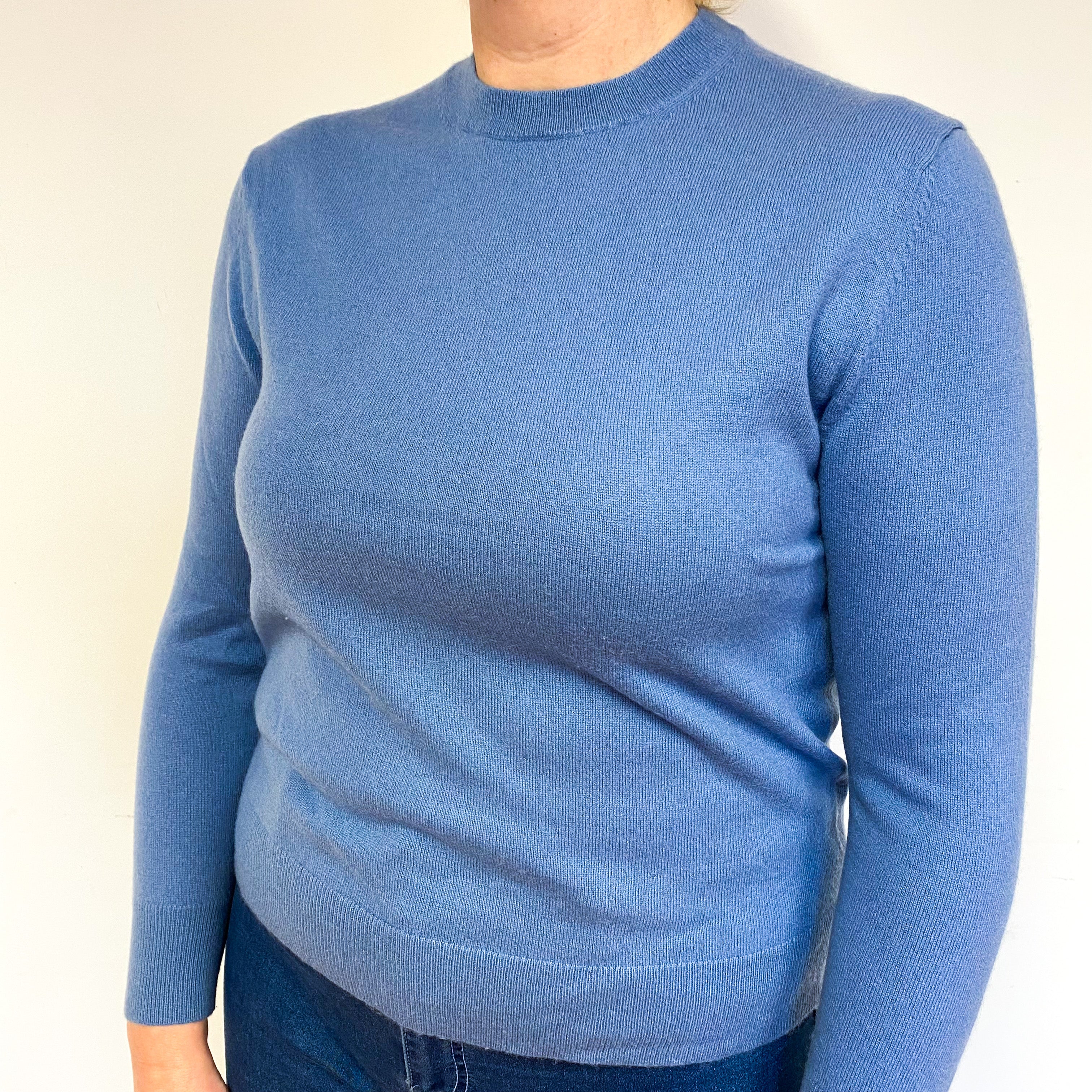 Palest Cornflower Blue Cashmere Crew Neck Jumper Large