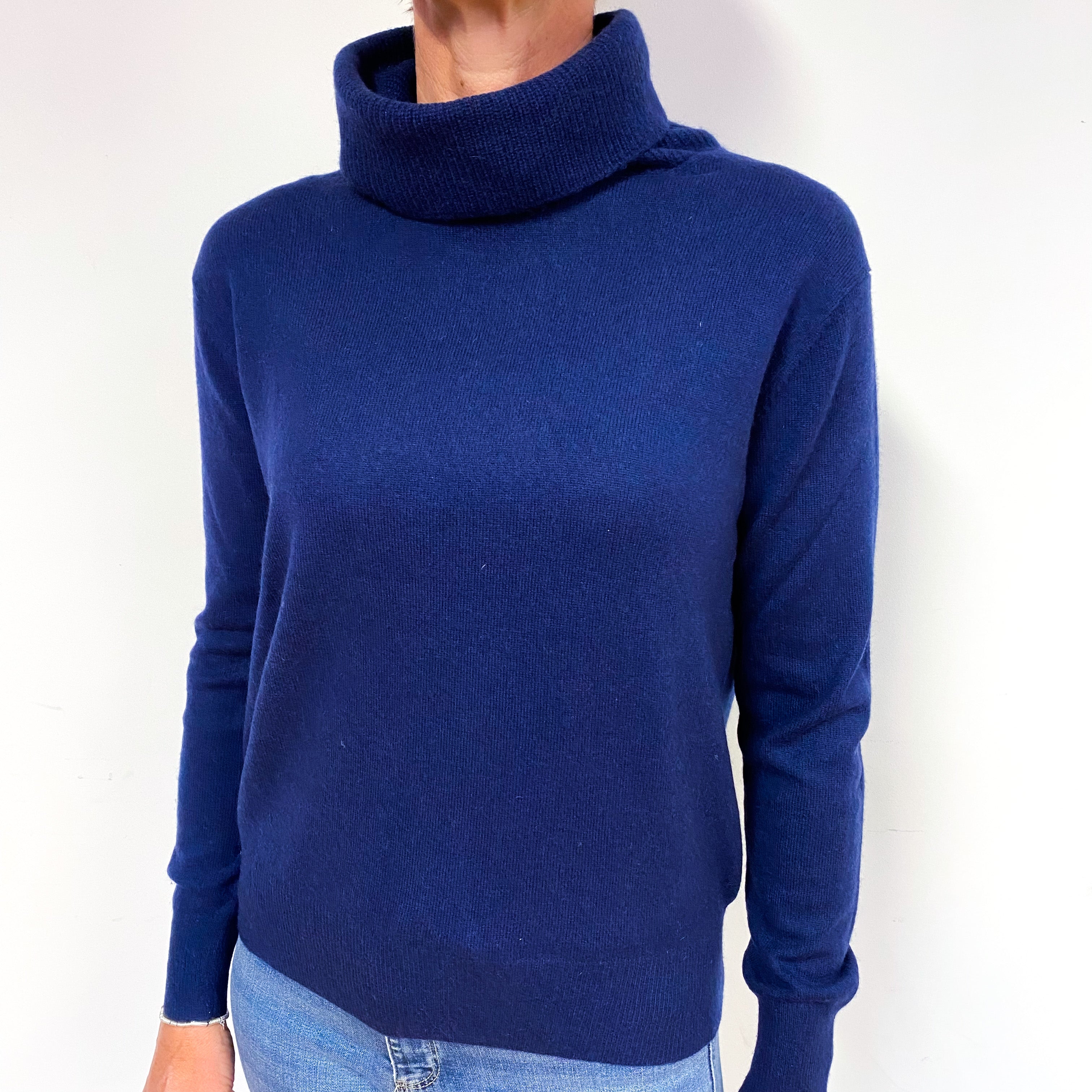 French Navy Cashmere Funnel Neck Jumper Medium