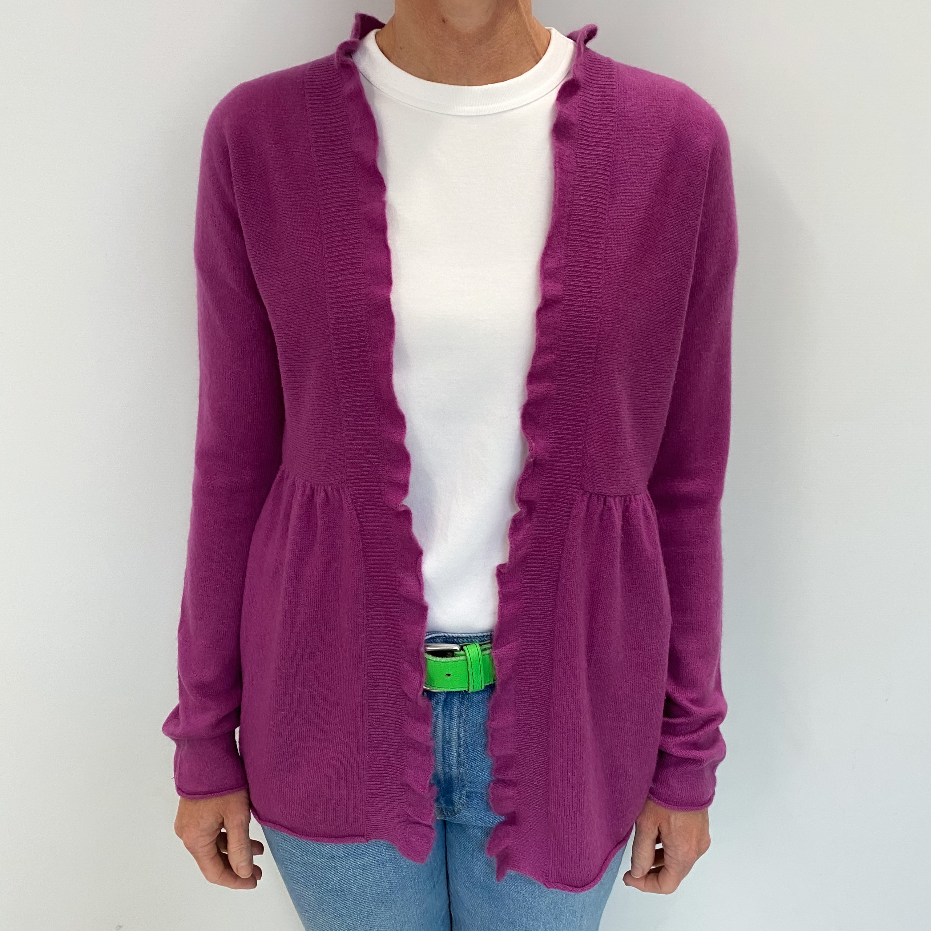 Magenta Purple Cashmere Edge To Edge Cardigan Small