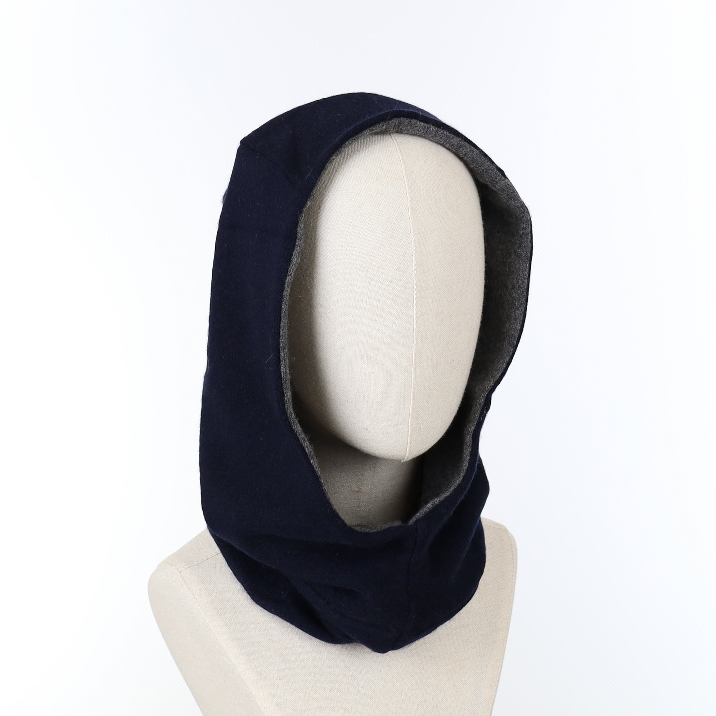 Navy and Dark Grey Luxury Reversible Cashmere Hood Unisex