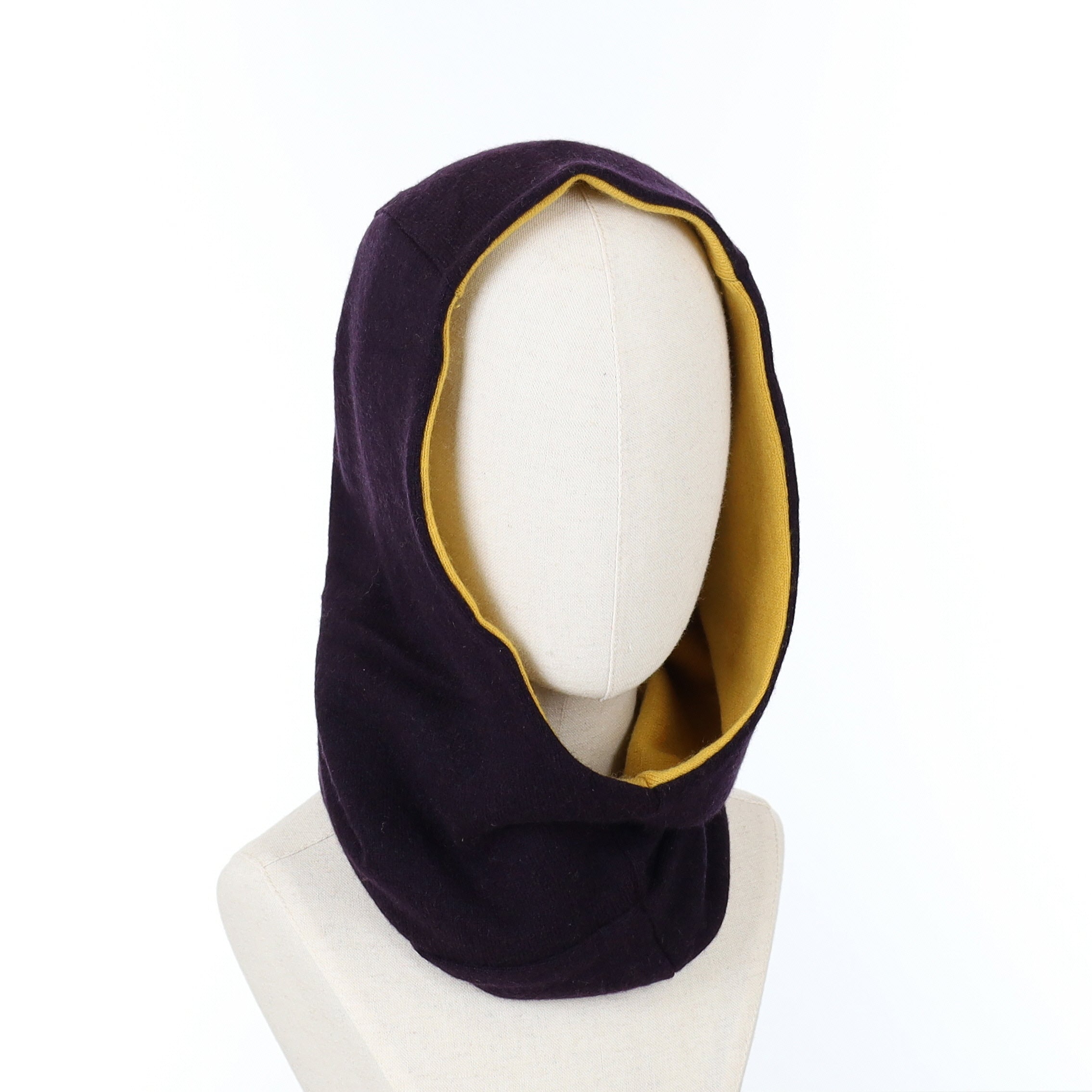 Aubergine Purple and Yellow Luxury Reversible Cashmere Hood Unisex