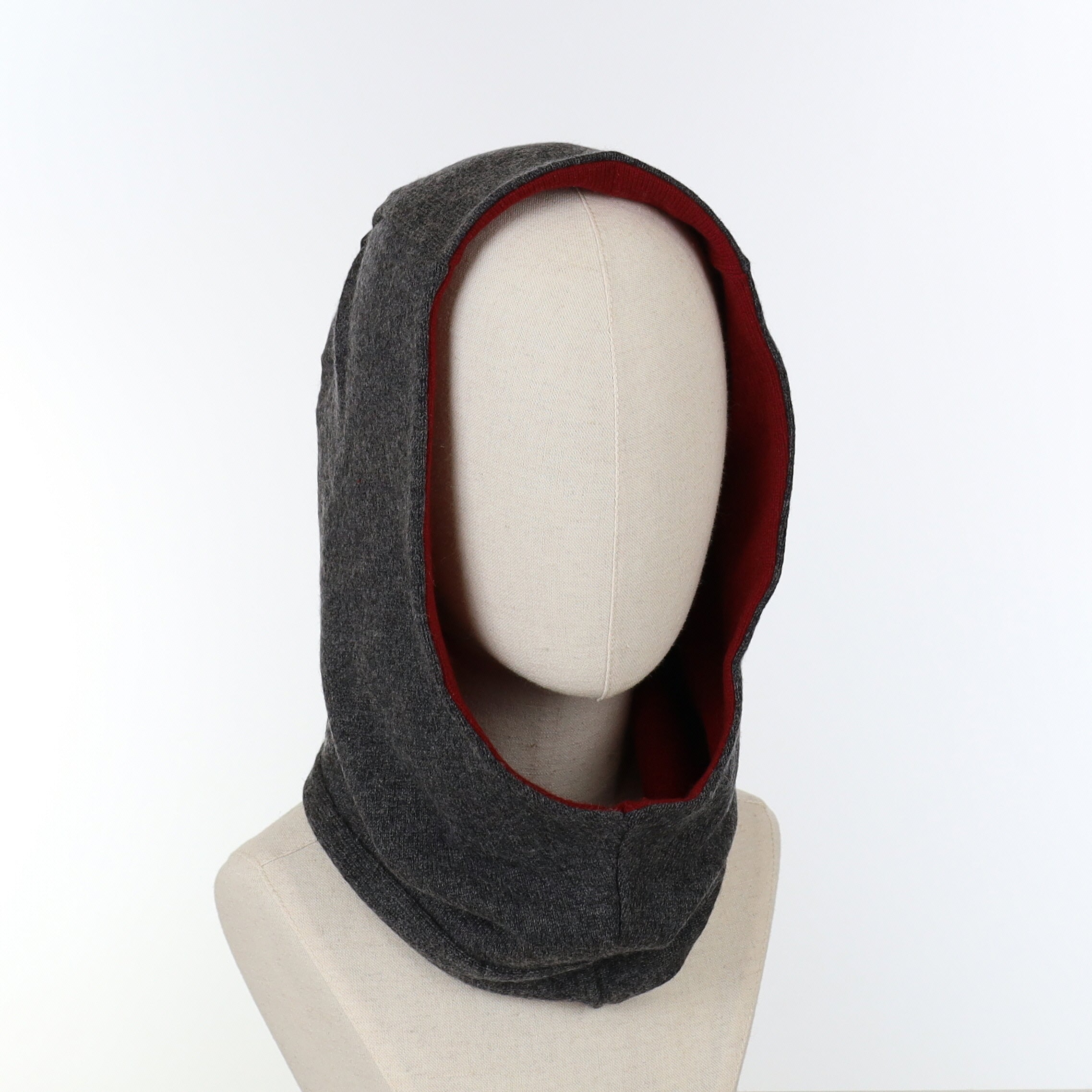 Charcoal Grey and Red Luxury Reversible Cashmere Hood Unisex