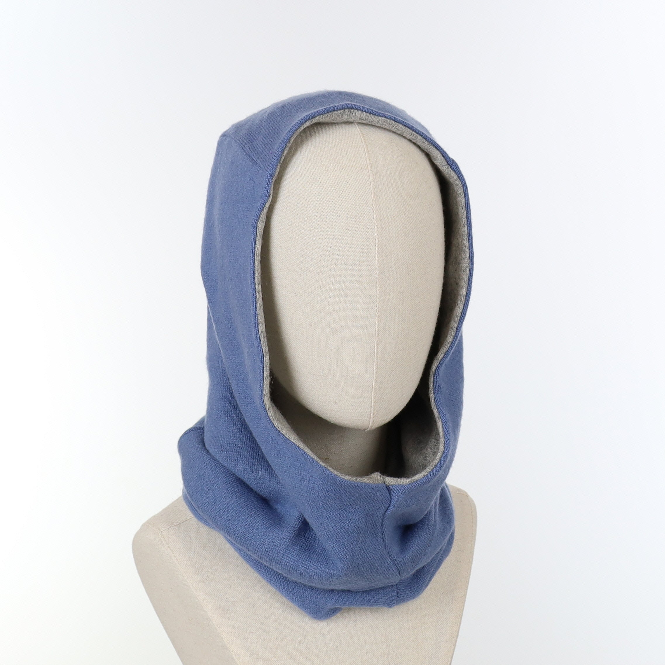 Sky Blue and Smoke Grey Luxury Reversible Cashmere Hood Unisex