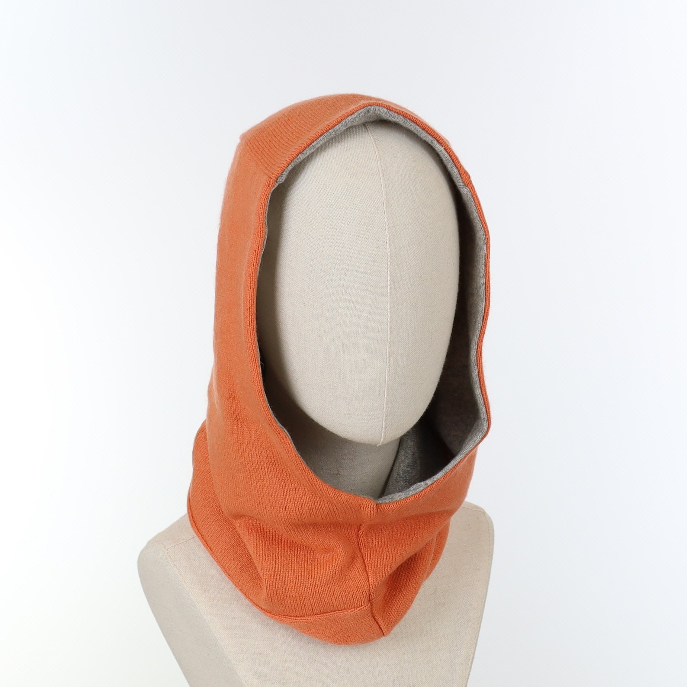 Orange and Ash Grey Luxury Reversible Cashmere Hood Unisex