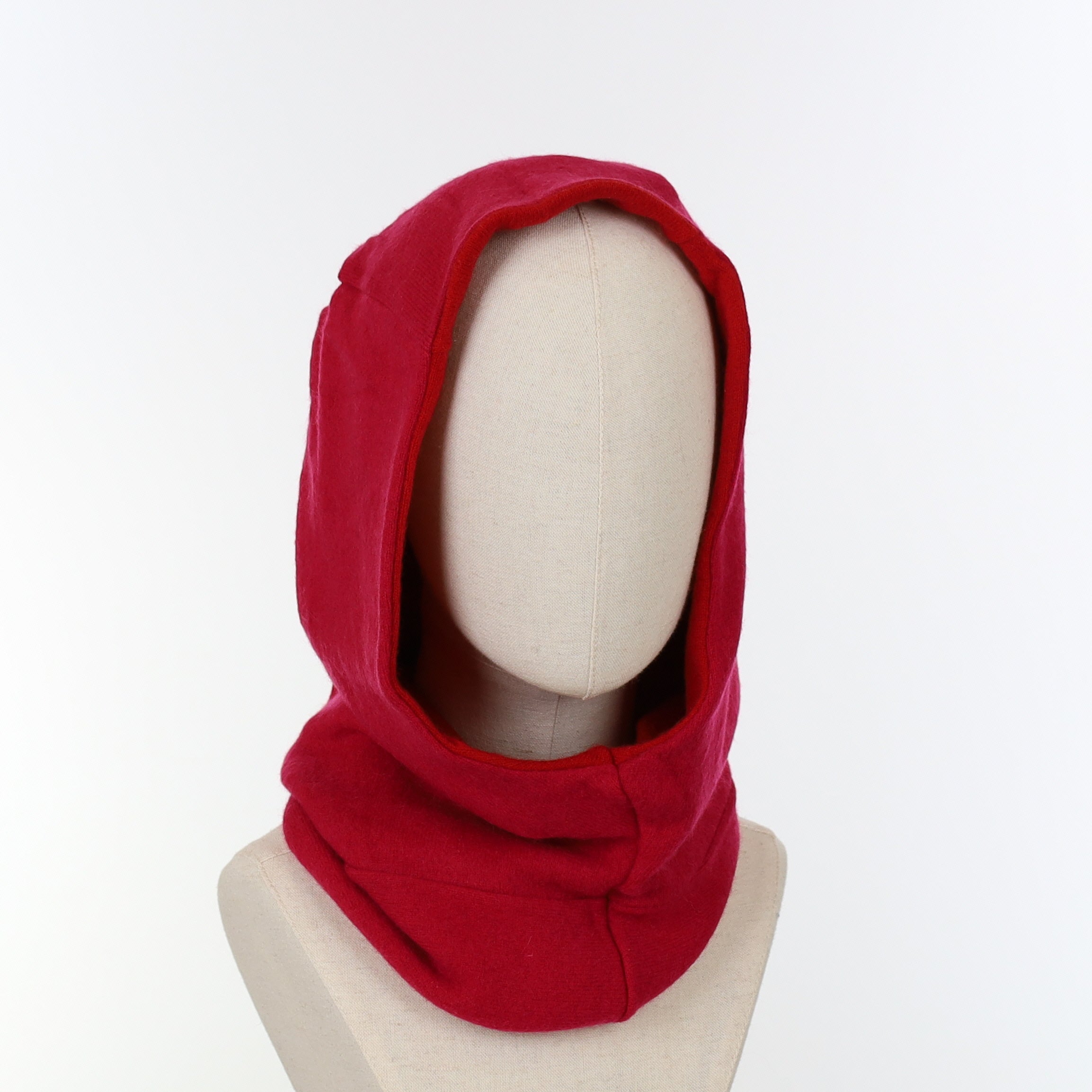 Magenta Pink and Vermillion Red Luxury Reversible Cashmere Hood Unisex