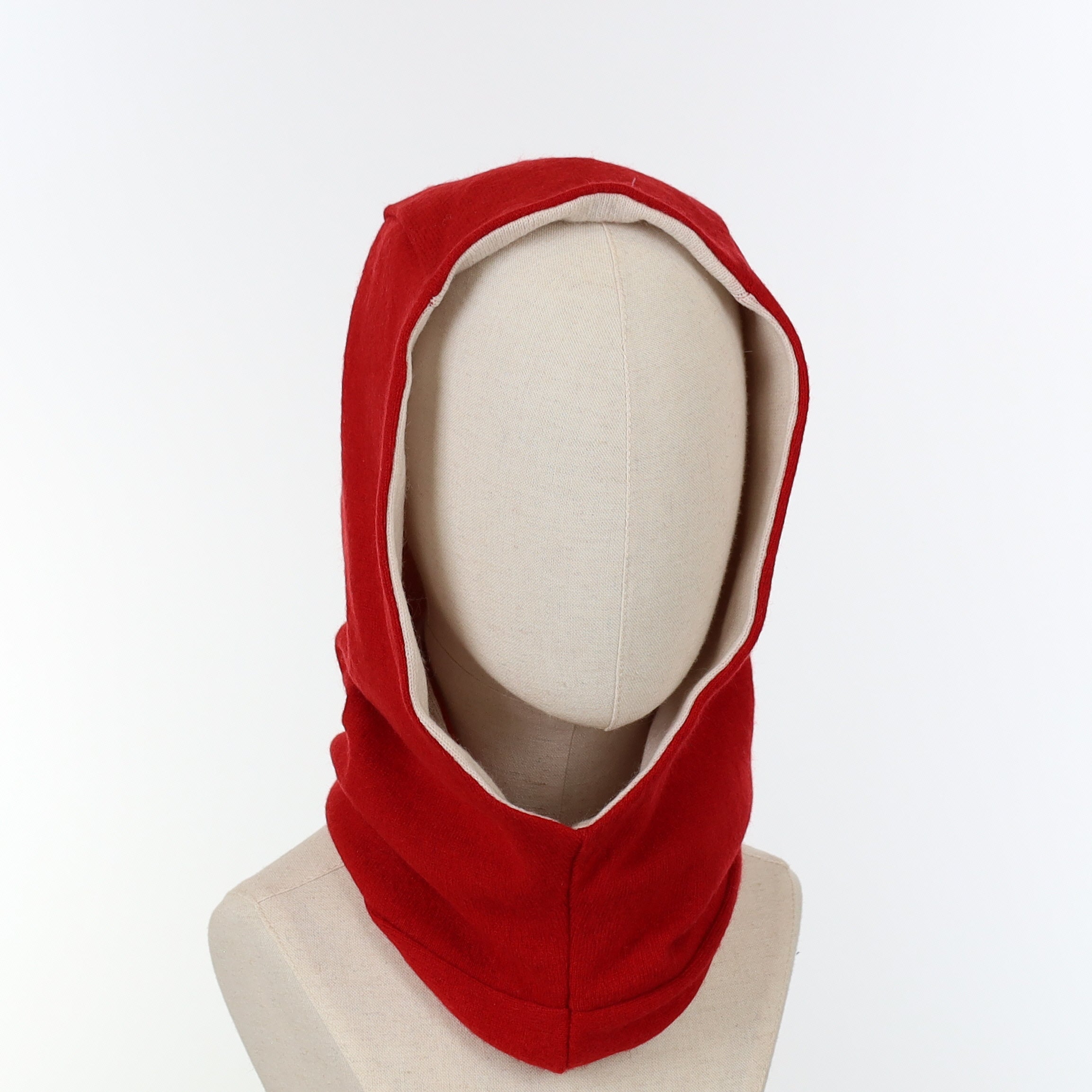 Postbox Red and White Luxury Reversible Cashmere Hood Unisex